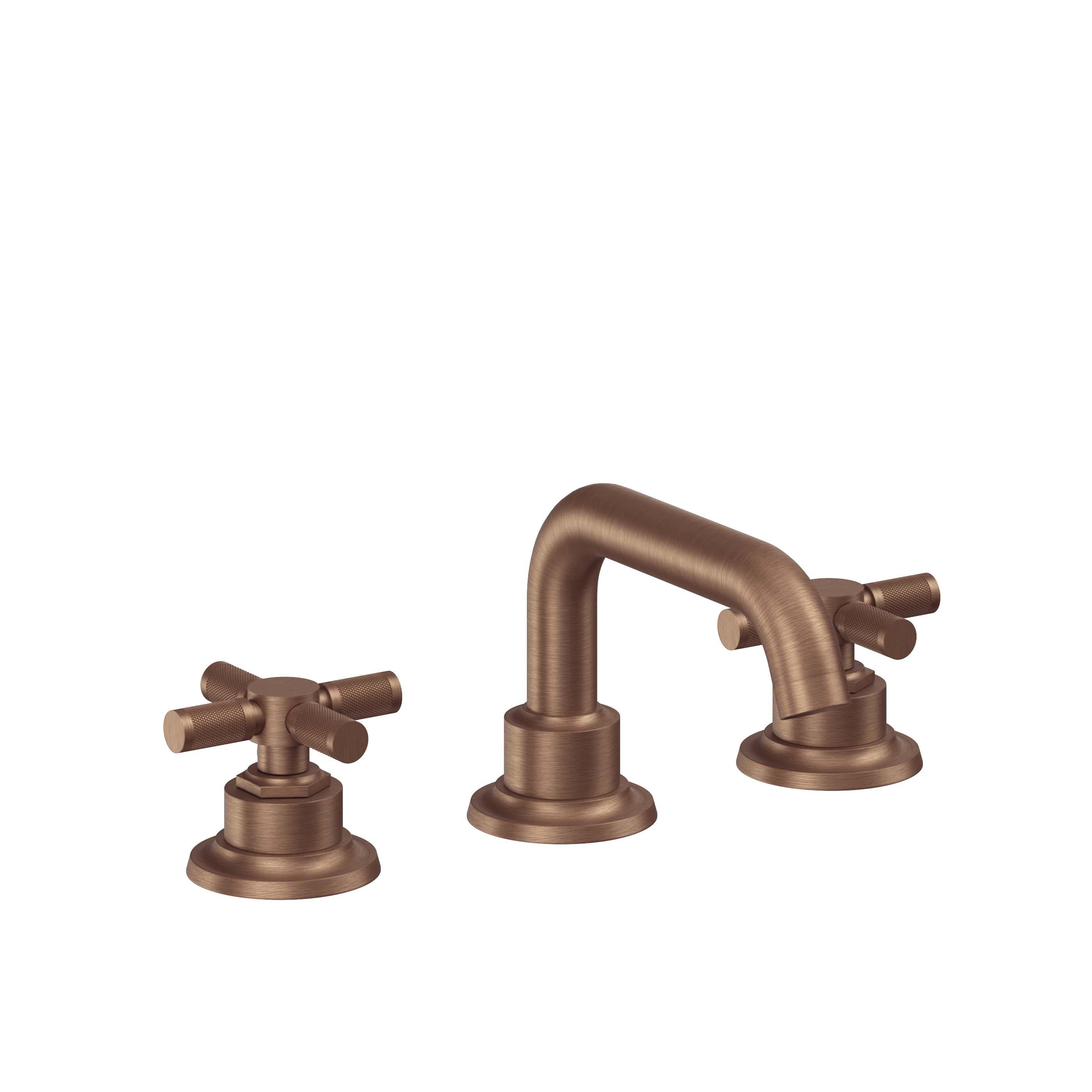 California Faucets Descanso 8" Llave de Lavabo de 3 Orificios para Cubierta, con Dos Manerales - Manija Moleteada - Cobre Antiguo Mate