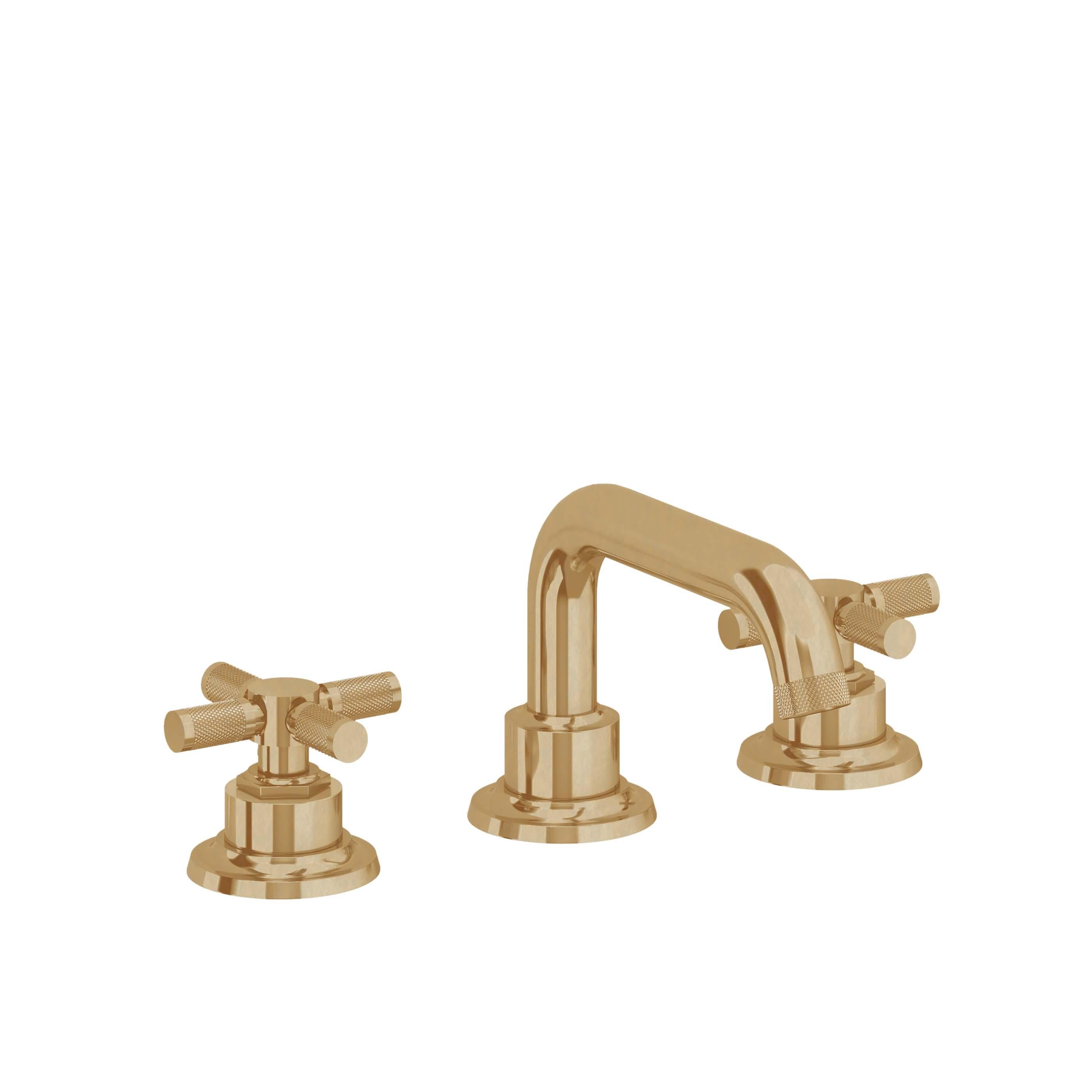 California Faucets Descanso 8" Llave de Lavabo de 3 Orificios para Cubierta, con Dos Manerales - Manija Moleteada - Latón Bruñido