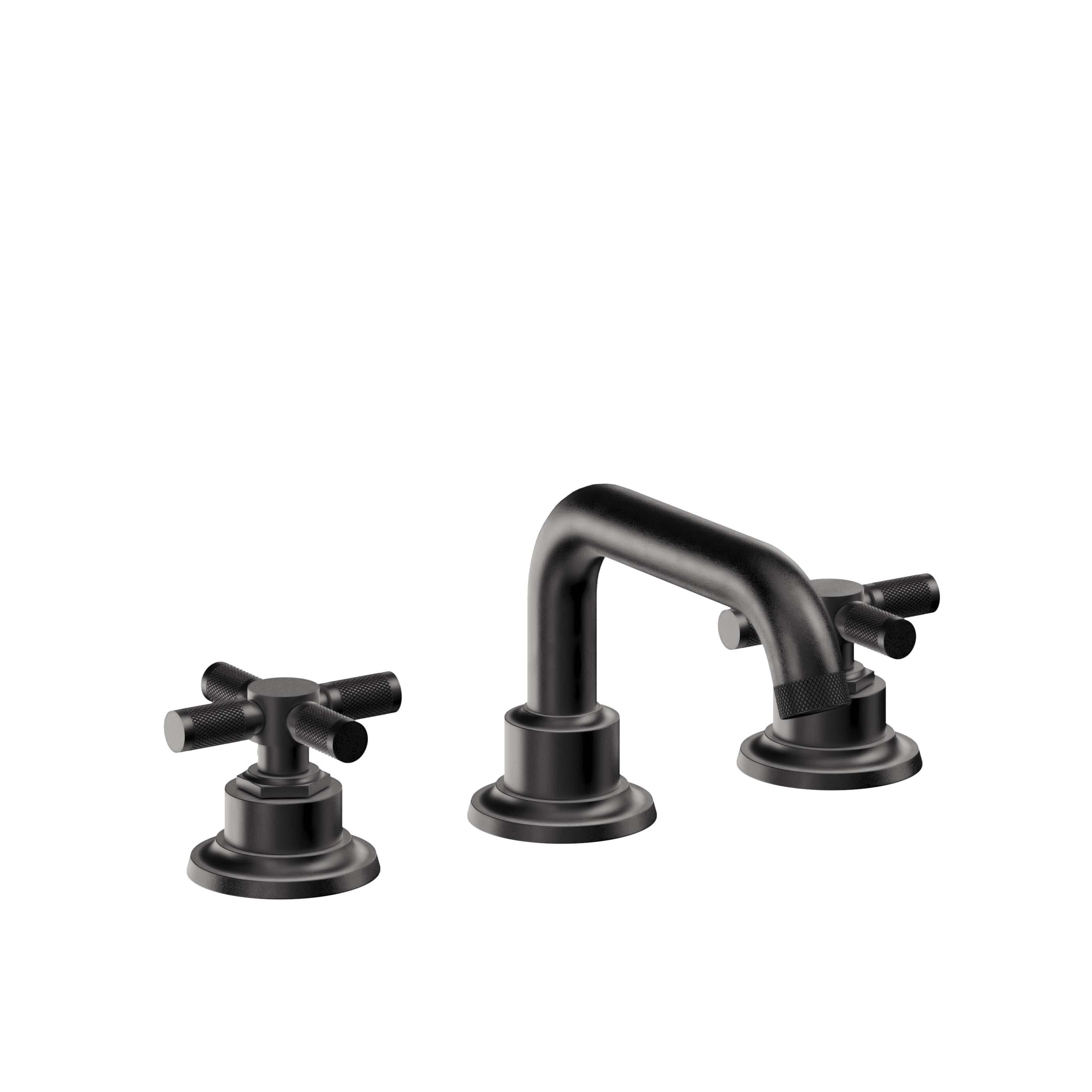 California Faucets Descanso 8" Llave de Lavabo de 3 Orificios para Cubierta, con Dos Manerales - Manija Moleteada - Negro Mate