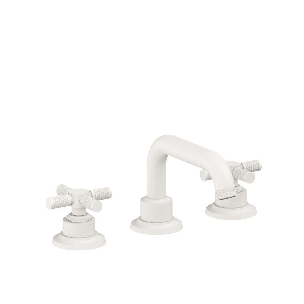 California Faucets Descanso 8" Llave de Lavabo de 3 Orificios para Cubierta, con Dos Manerales - Manija Moleteada - Blanco Mate