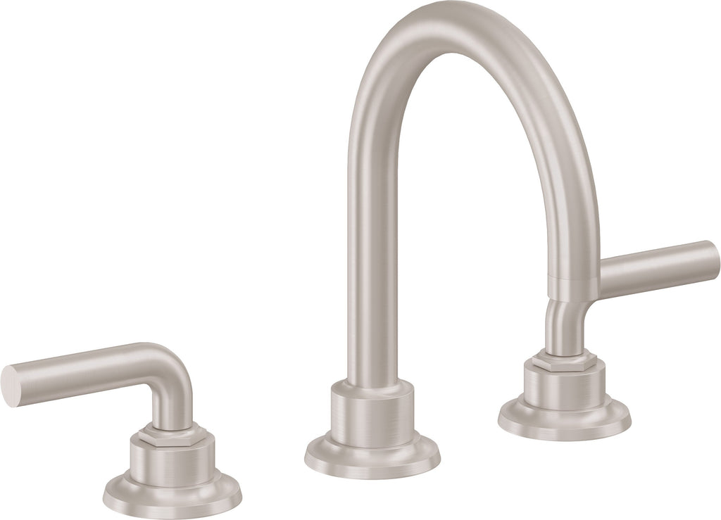 California Faucets Descanso 8" Llave de Lavabo de 3 Orificios para Cubierta, con Dos Manerales - Manija Lisa - Níquel Satinado