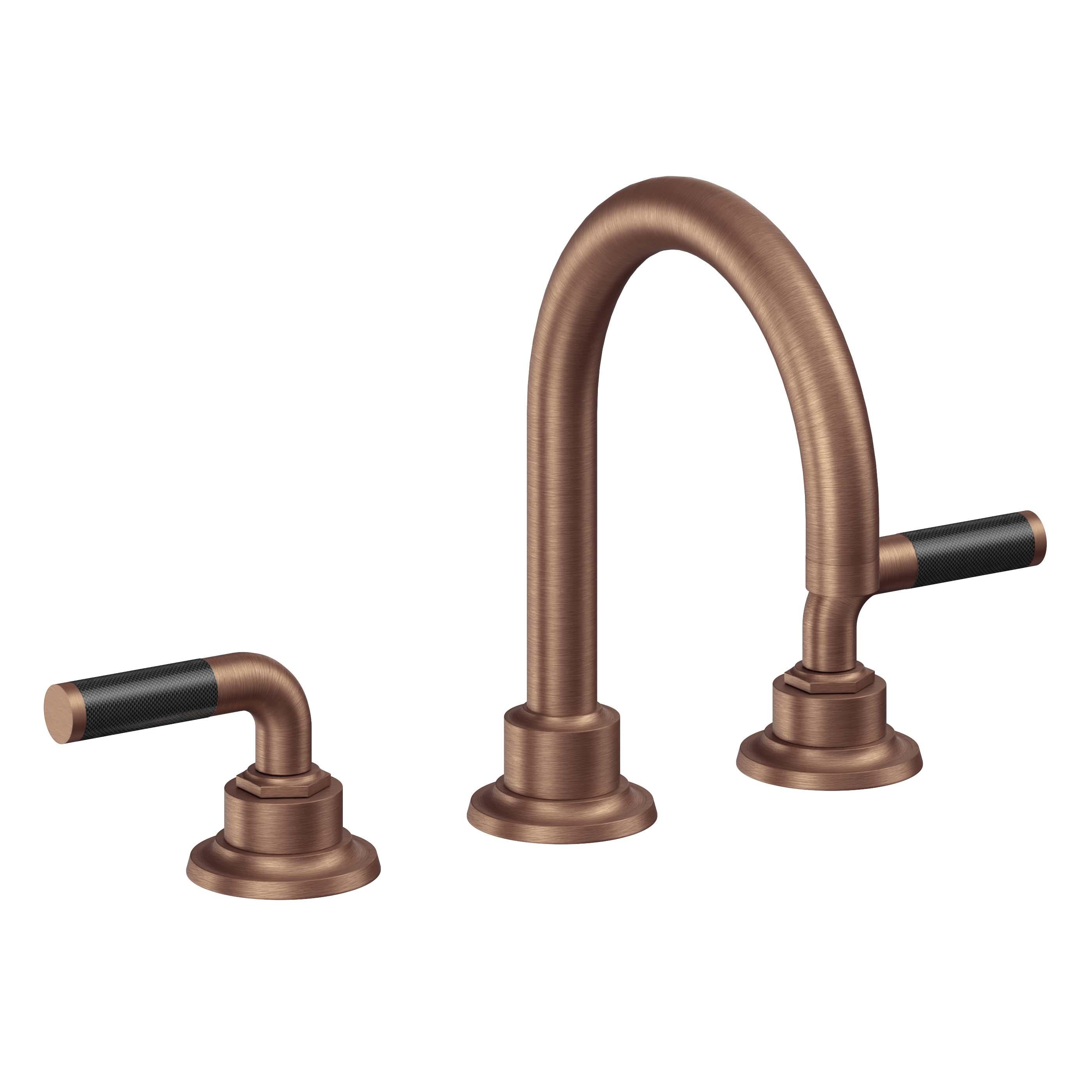 California Faucets Descanso 8" Llave de Lavabo de 3 Orificios para Cubierta, con Dos Manerales - Manija de Fibra de Carbono - Cobre Antiguo Mate