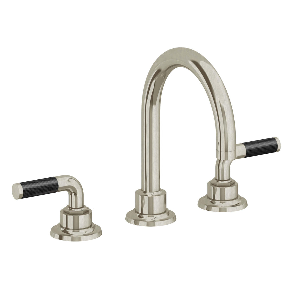 California Faucets Descanso 8" Llave de Lavabo de 3 Orificios para Cubierta, con Dos Manerales - Manija de Fibra de Carbono - Níquel Bruñido
