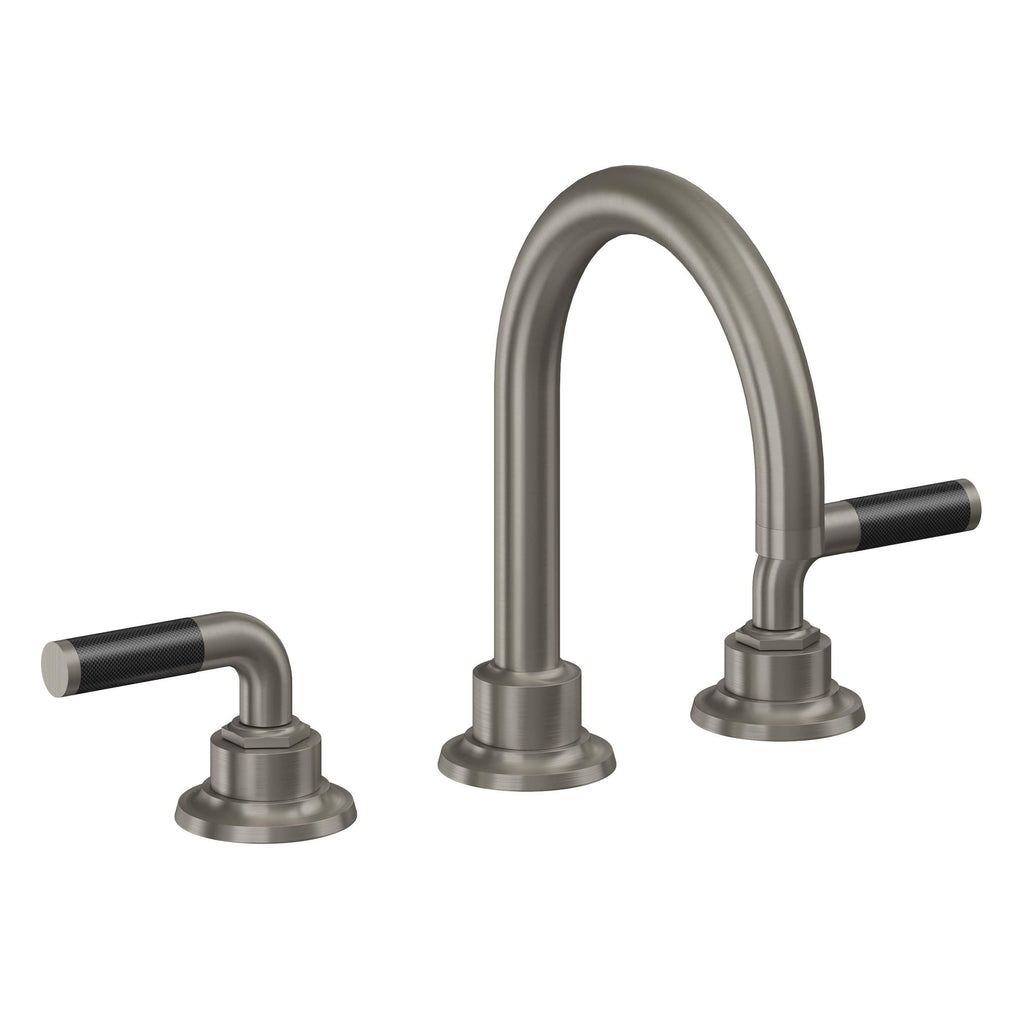 California Faucets Descanso 8" Llave de Lavabo de 3 Orificios para Cubierta, con Dos Manerales - Manija de Fibra de Carbono - Grafito