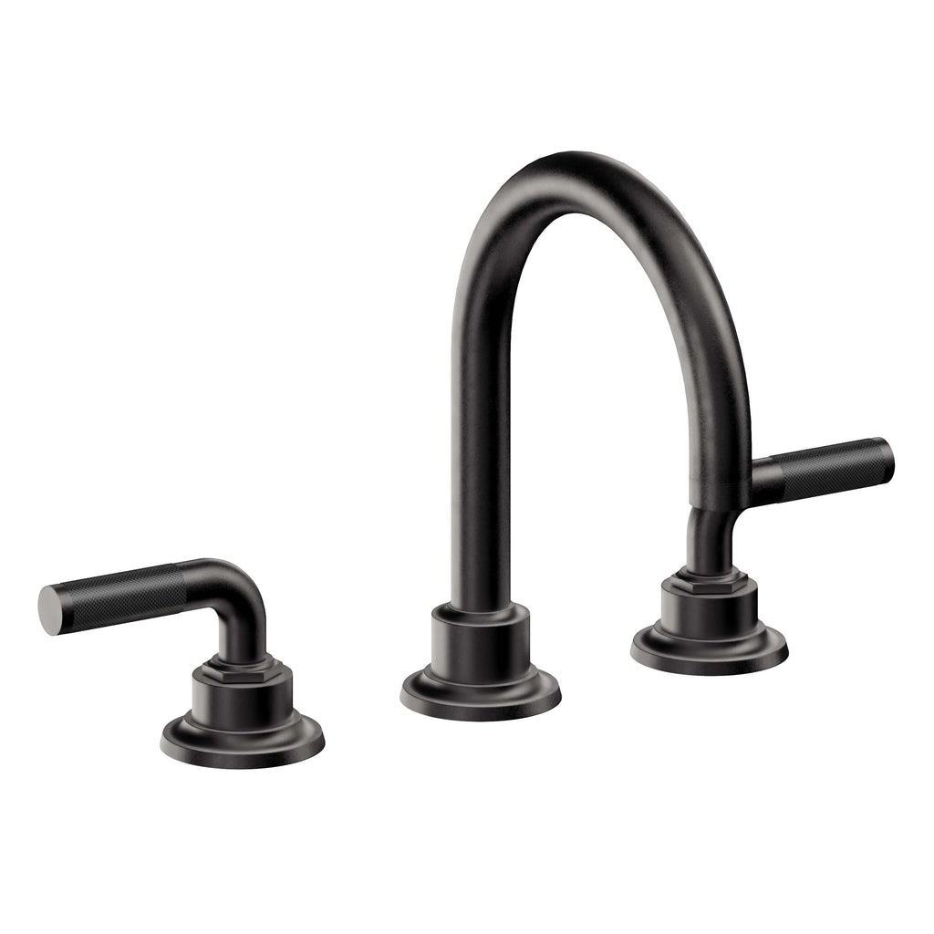 California Faucets Descanso 8" Llave de Lavabo de 3 Orificios para Cubierta, con Dos Manerales - Manija de Fibra de Carbono - Negro Mate