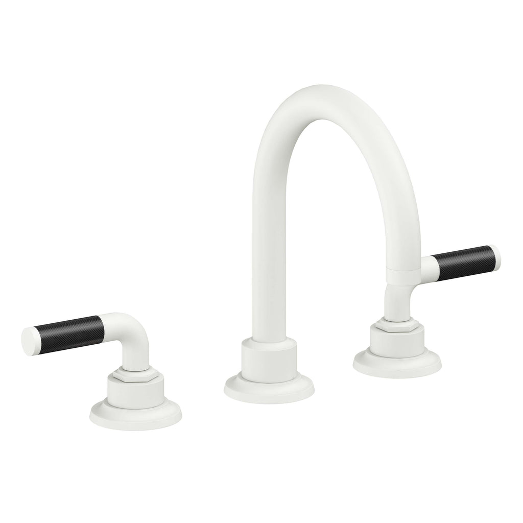 California Faucets Descanso 8" Llave de Lavabo de 3 Orificios para Cubierta, con Dos Manerales - Manija de Fibra de Carbono - Blanco Mate