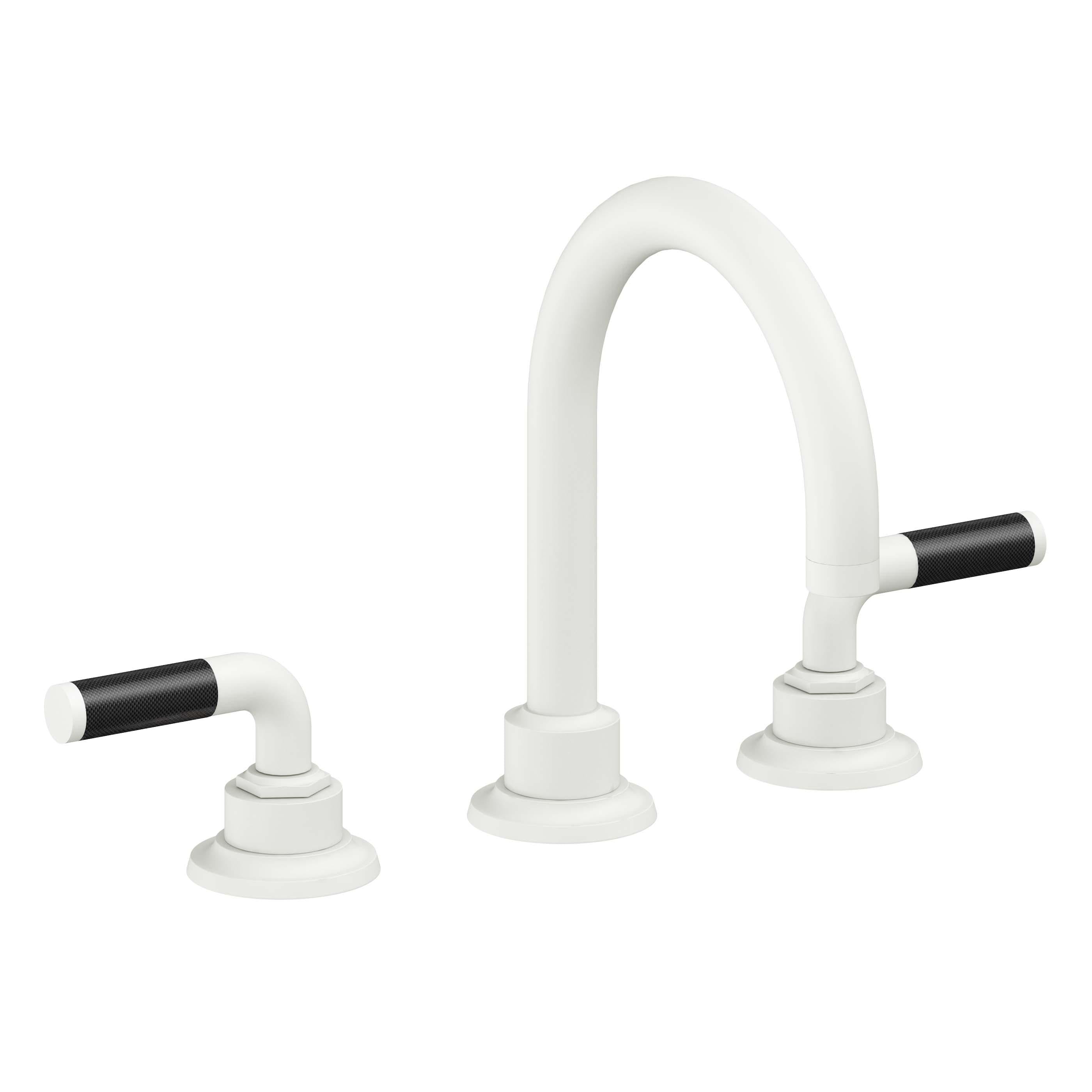 California Faucets Descanso 8" Llave de Lavabo de 3 Orificios para Cubierta, con Dos Manerales - Manija de Fibra de Carbono - Blanco Mate