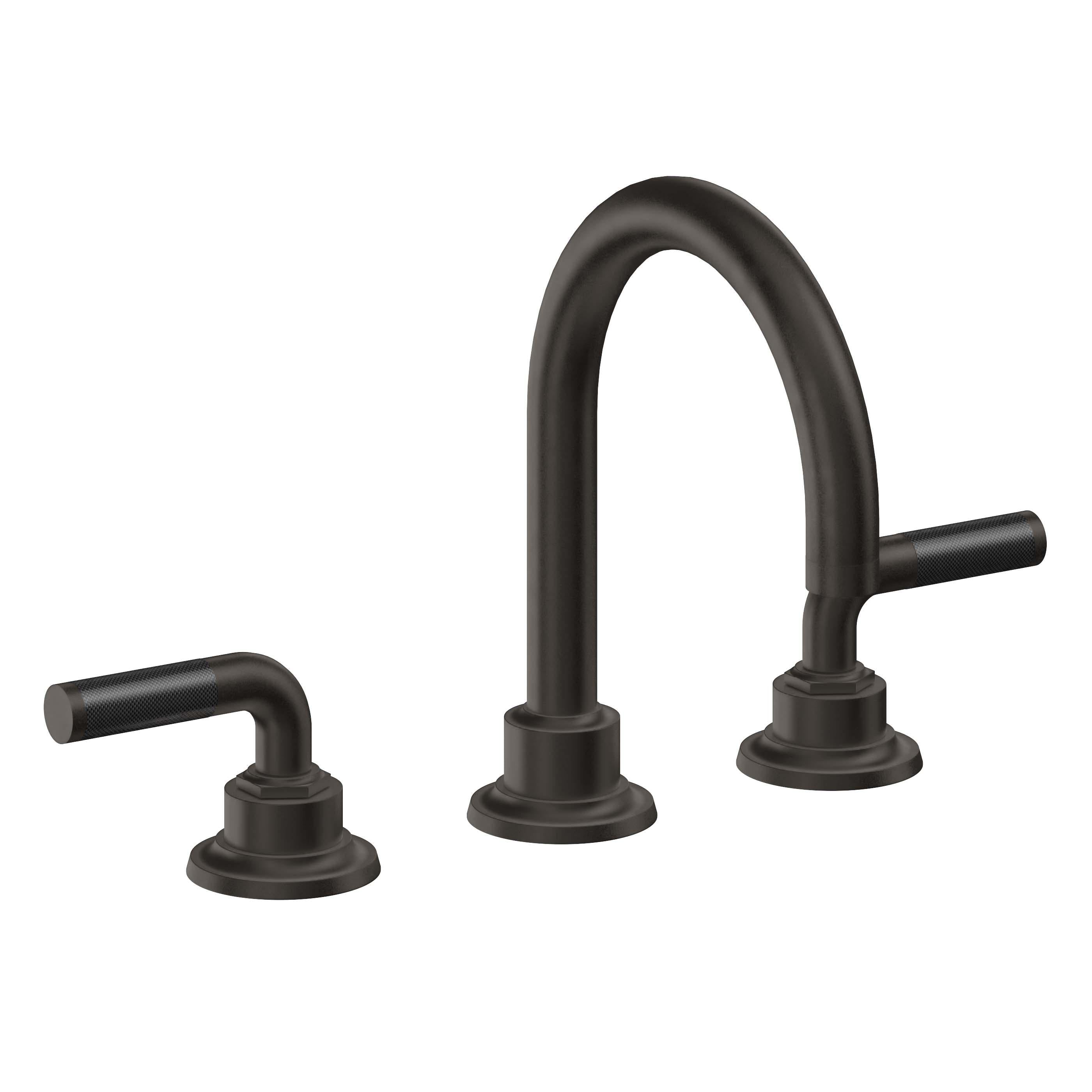 California Faucets Descanso 8" Llave de Lavabo de 3 Orificios para Cubierta, con Dos Manerales - Manija de Fibra de Carbono - Bronce Oscuro