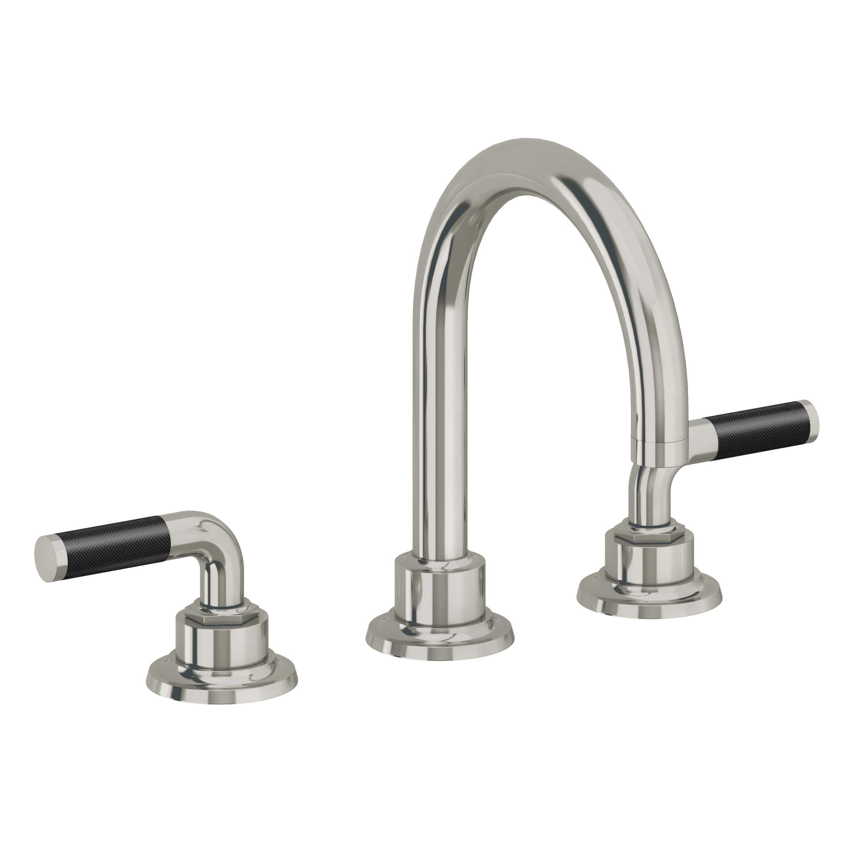 California Faucets Descanso 8" Llave de Lavabo de 3 Orificios para Cubierta, con Dos Manerales - Manija de Fibra de Carbono - Níquel Pulido