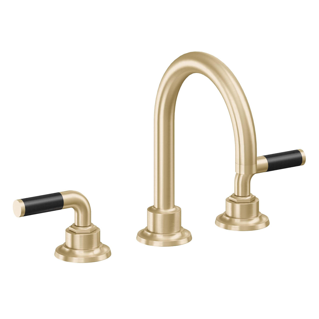 California Faucets Descanso 8" Llave de Lavabo de 3 Orificios para Cubierta, con Dos Manerales - Manija de Fibra de Carbono - Latón Satinado