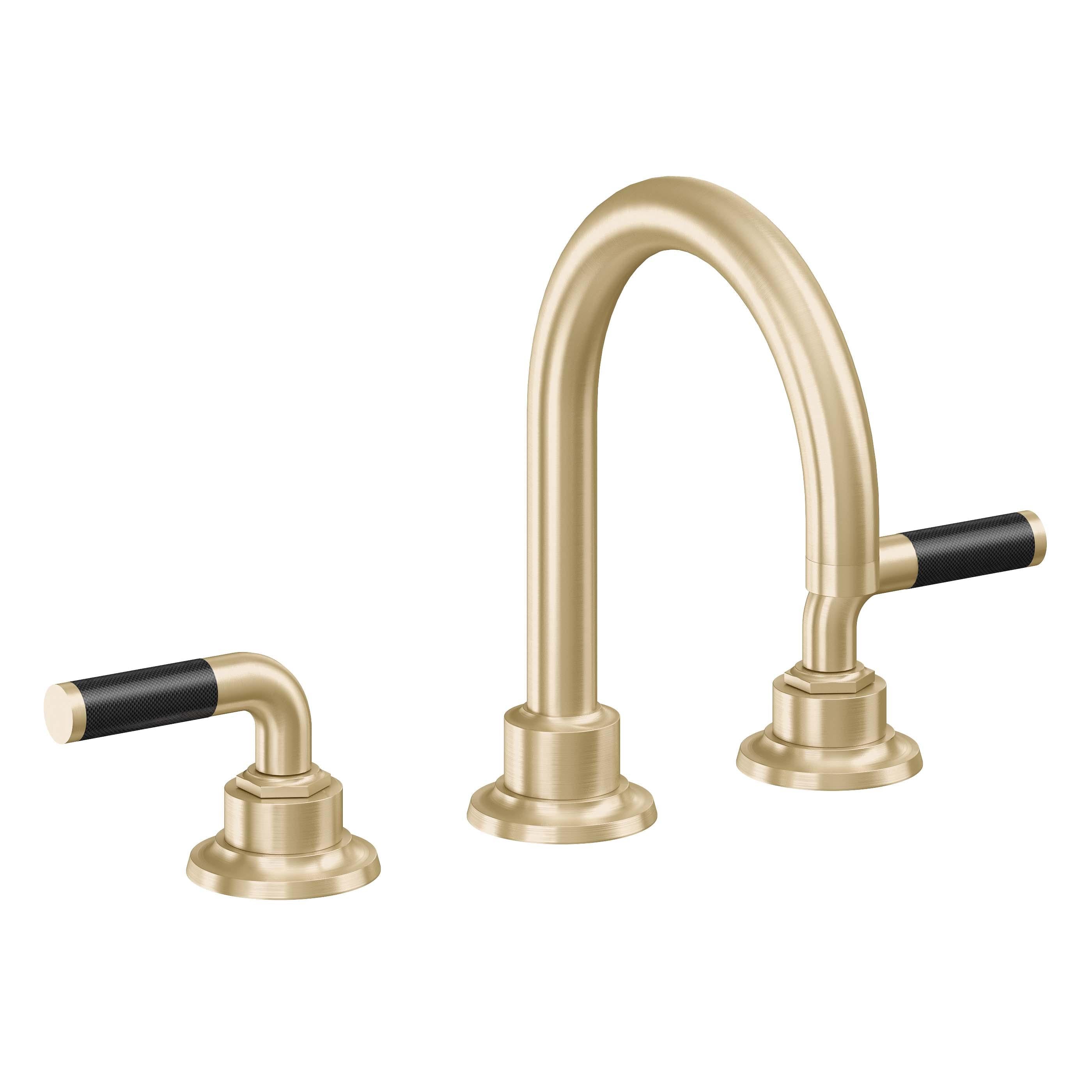 California Faucets Descanso 8" Llave de Lavabo de 3 Orificios para Cubierta, con Dos Manerales - Manija de Fibra de Carbono - Latón Satinado