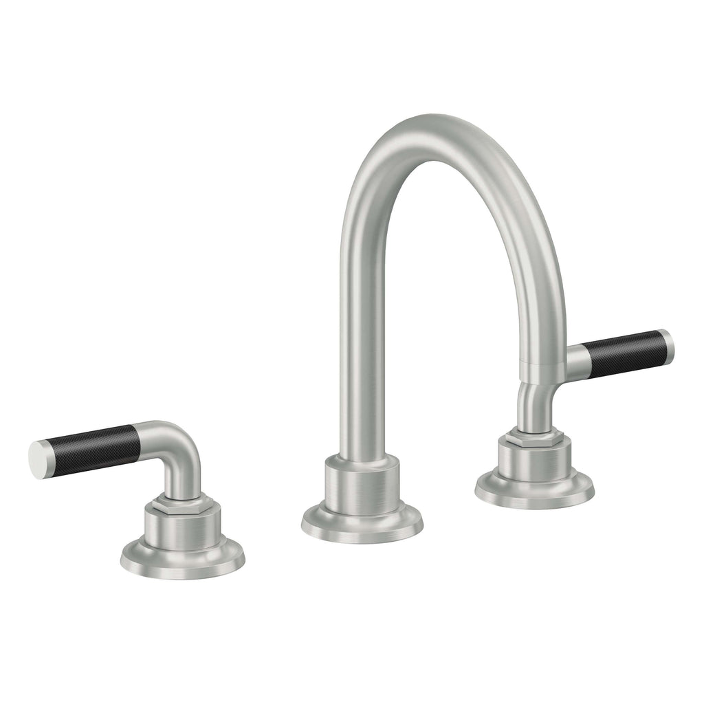 California Faucets Descanso 8" Llave de Lavabo de 3 Orificios para Cubierta, con Dos Manerales - Manija de Fibra de Carbono - Cromo Satinado