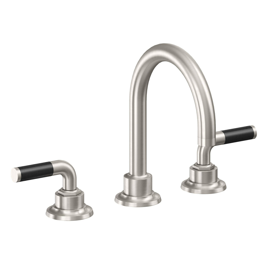 California Faucets Descanso 8" Llave de Lavabo de 3 Orificios para Cubierta, con Dos Manerales - Manija de Fibra de Carbono - Acero Inoxidable Ultra