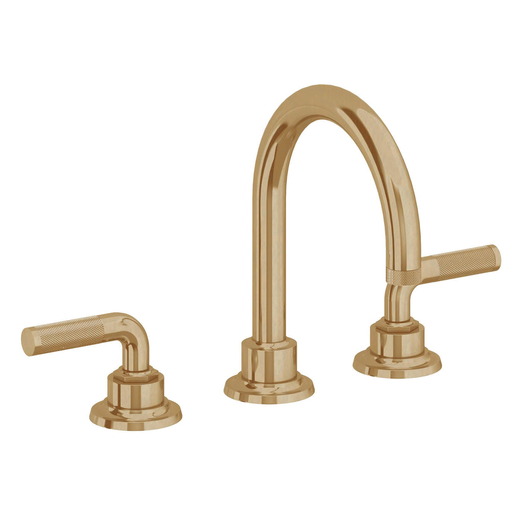 California Faucets Descanso 8" Llave de Lavabo de 3 Orificios para Cubierta, con Dos Manerales- Manija Moleteada - Latón Bruñido