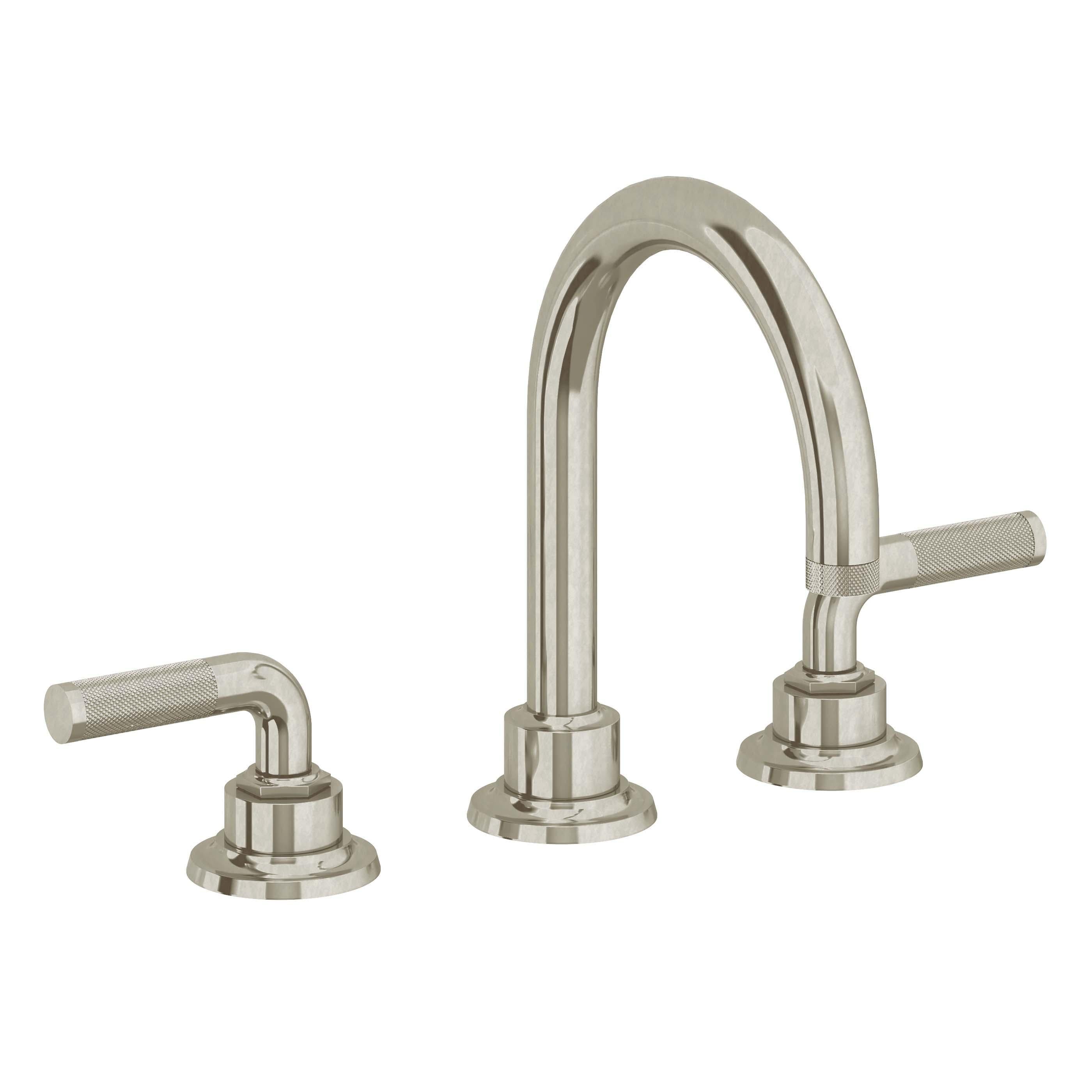 California Faucets Descanso 8" Llave de Lavabo de 3 Orificios para Cubierta, con Dos Manerales- Manija Moleteada - Níquel Bruñido