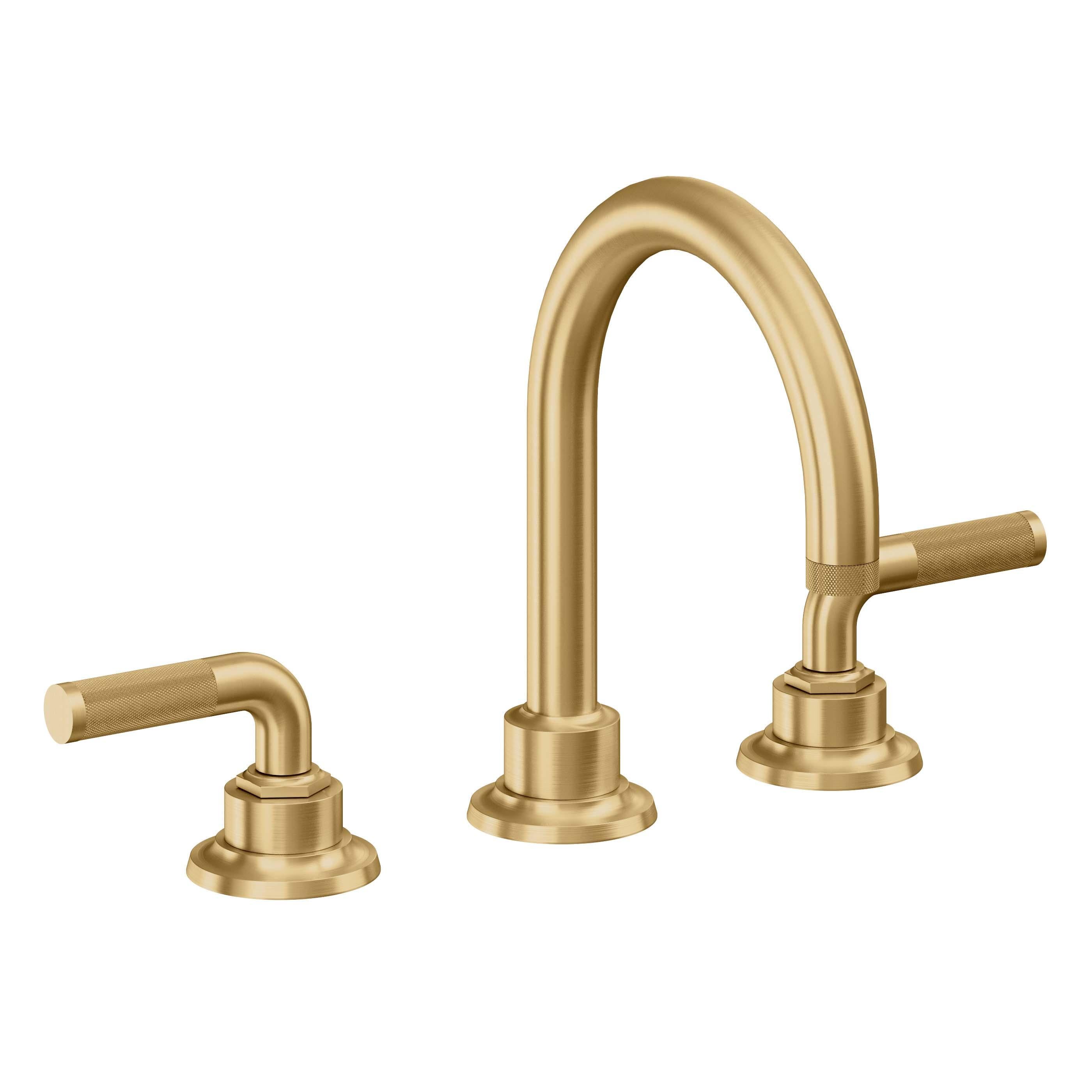 California Faucets Descanso 8" Llave de Lavabo de 3 Orificios para Cubierta, con Dos Manerales- Manija Moleteada - Oro Satinado de por Vida