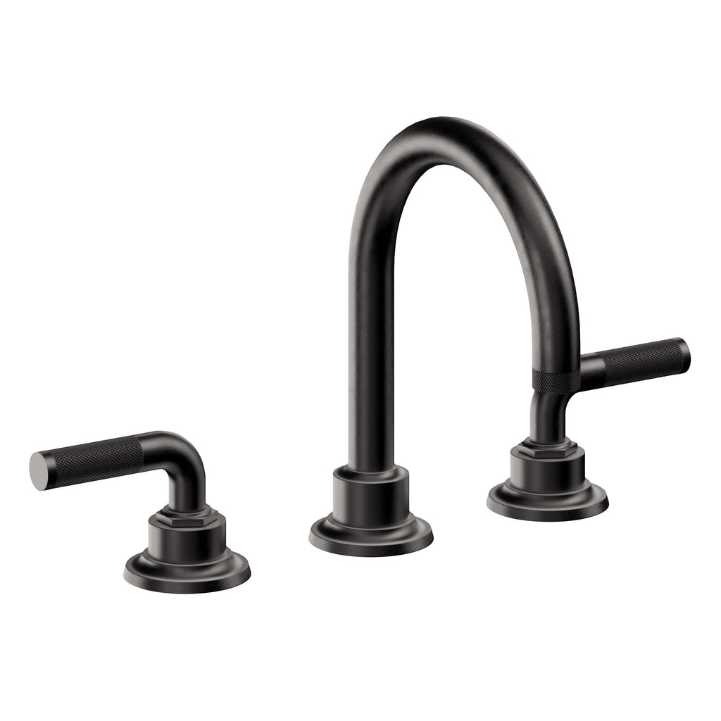 California Faucets Descanso 8" Llave de Lavabo de 3 Orificios para Cubierta, con Dos Manerales- Manija Moleteada - Negro Mate