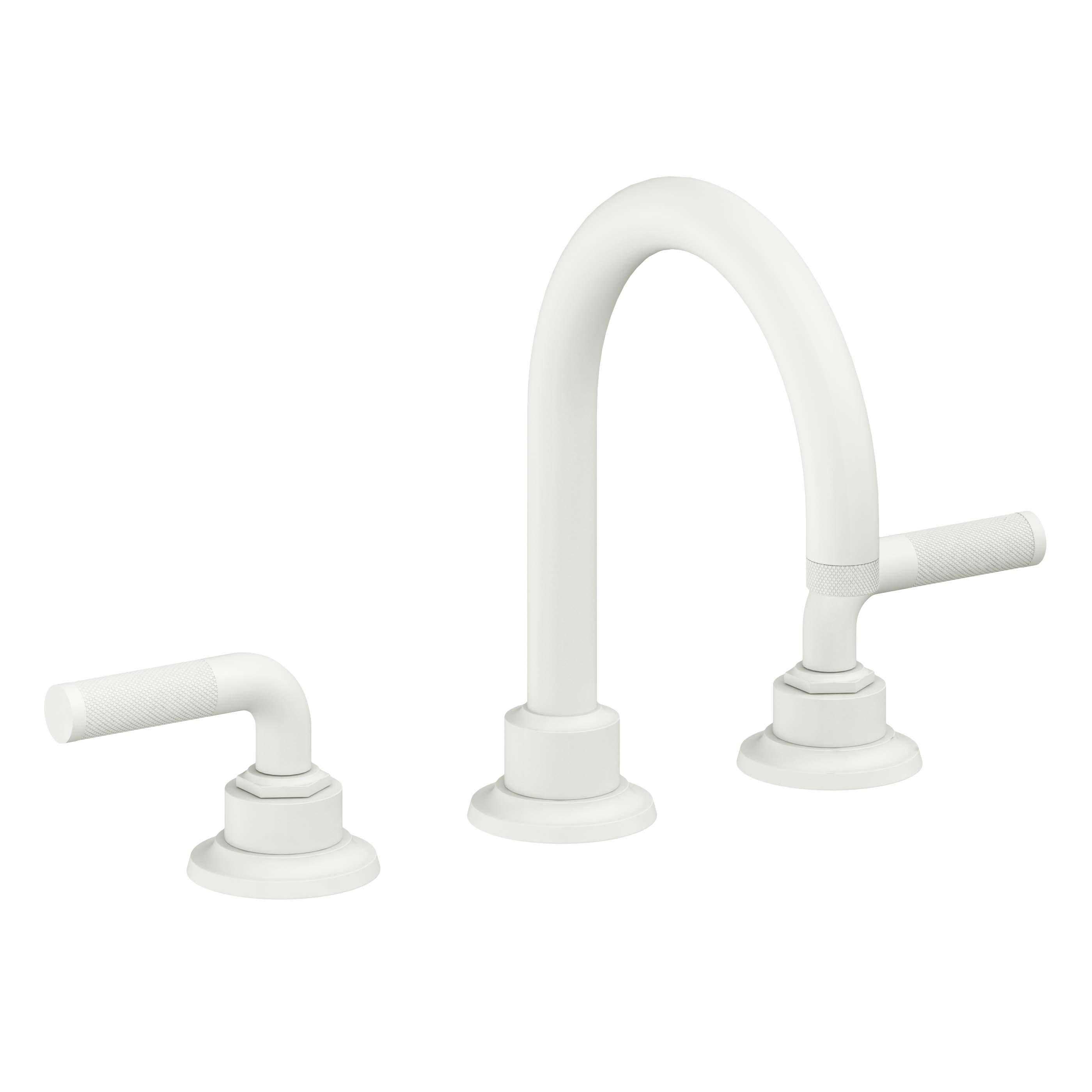 California Faucets Descanso 8" Llave de Lavabo de 3 Orificios para Cubierta, con Dos Manerales- Manija Moleteada - Blanco Mate