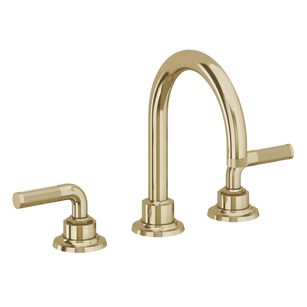 California Faucets Descanso 8" Llave de Lavabo de 3 Orificios para Cubierta, con Dos Manerales- Manija Moleteada - Latón Pulido