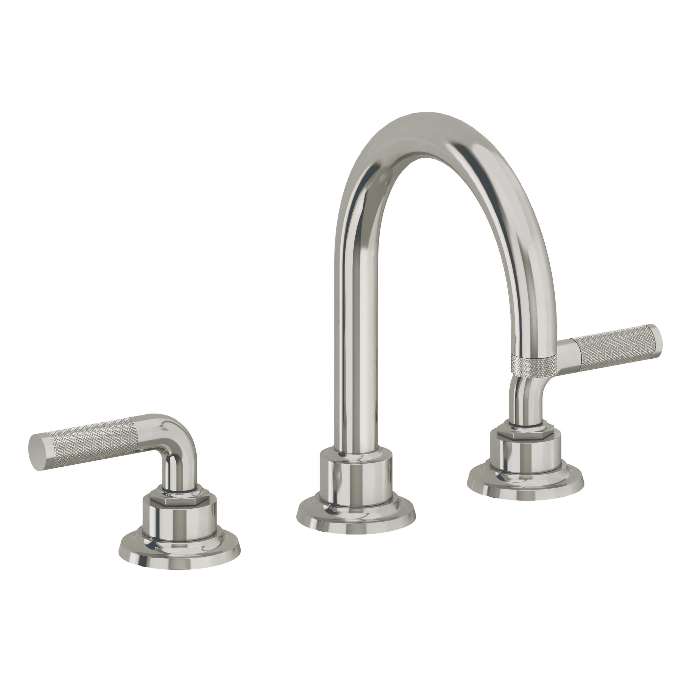 California Faucets Descanso 8" Llave de Lavabo de 3 Orificios para Cubierta, con Dos Manerales- Manija Moleteada - Níquel Pulido