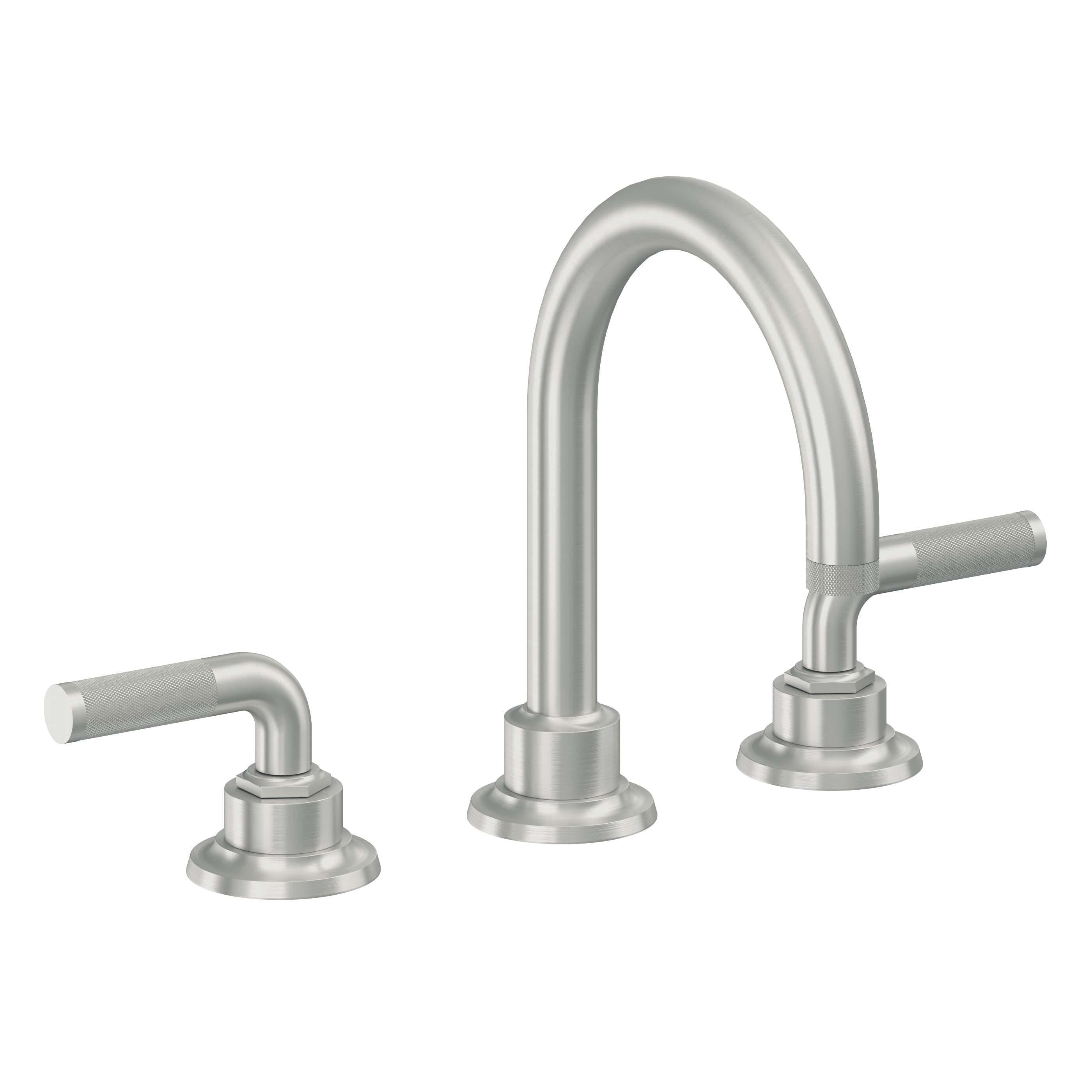California Faucets Descanso 8" Llave de Lavabo de 3 Orificios para Cubierta, con Dos Manerales- Manija Moleteada - Cromo Satinado