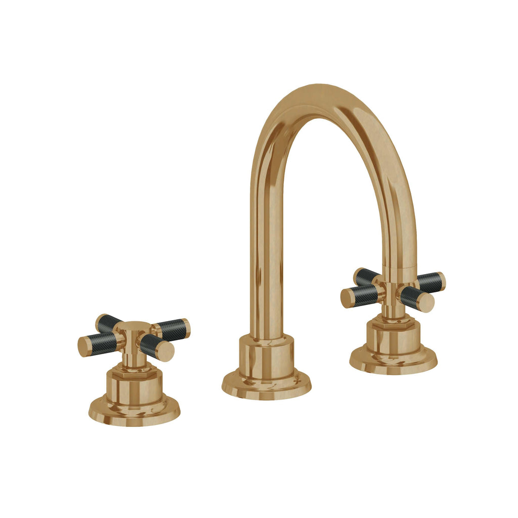 California Faucets Descanso 8" Llave de Lavabo de 3 Orificios para Cubierta, con Dos Manerales - Manija de Fibra de Carbono - Latón Bruñido