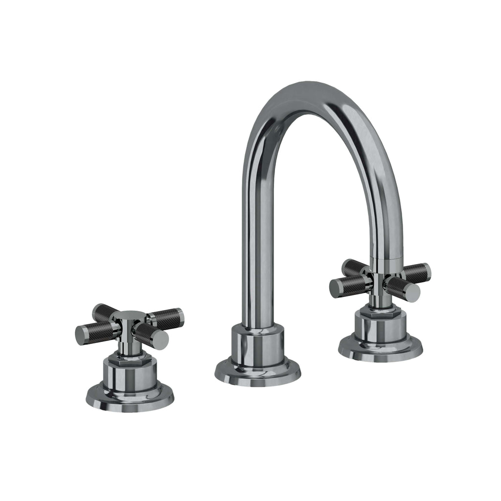 California Faucets Descanso 8" Llave de Lavabo de 3 Orificios para Cubierta, con Dos Manerales - Manija de Fibra de Carbono - Níquel Negro