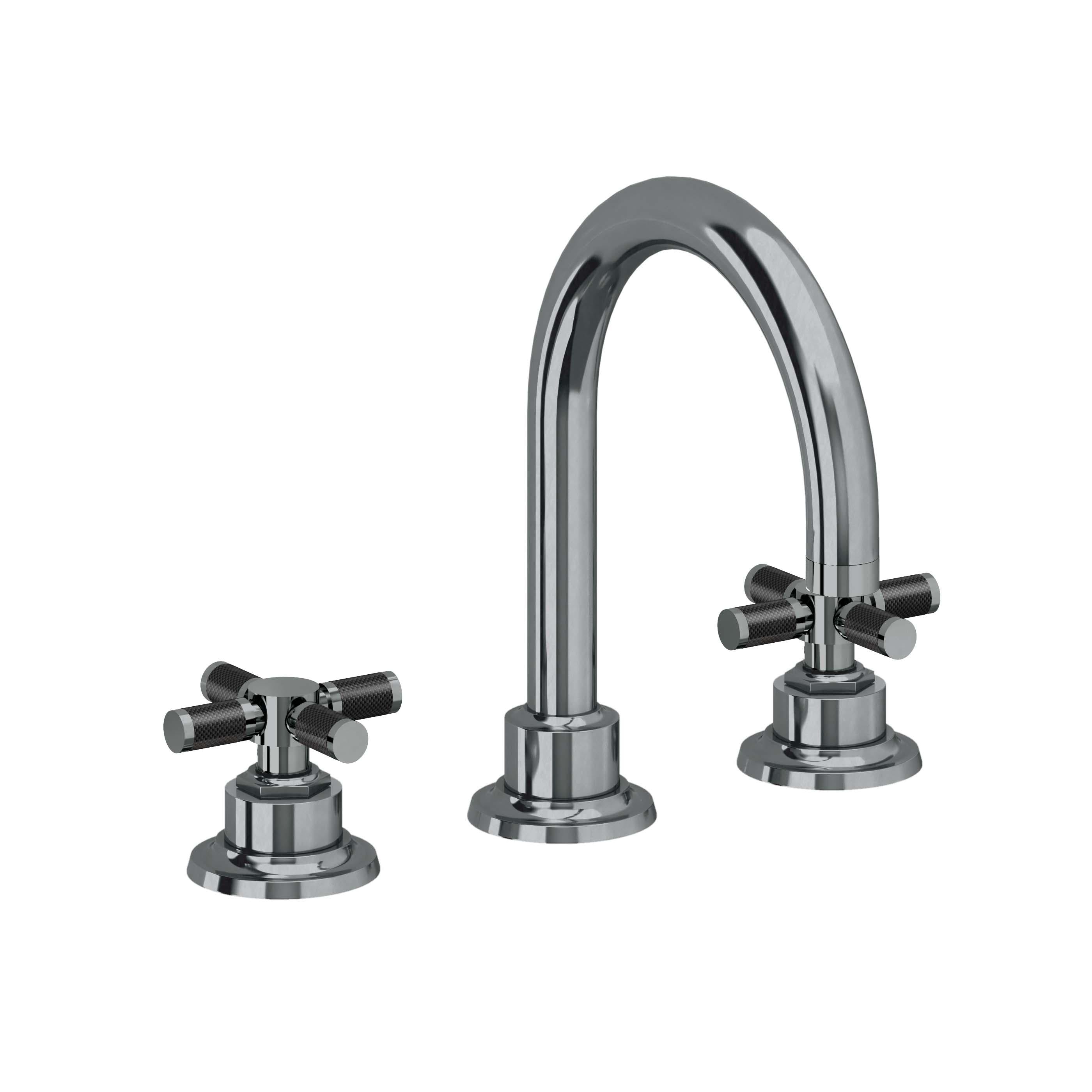 California Faucets Descanso 8" Llave de Lavabo de 3 Orificios para Cubierta, con Dos Manerales - Manija de Fibra de Carbono - Níquel Negro