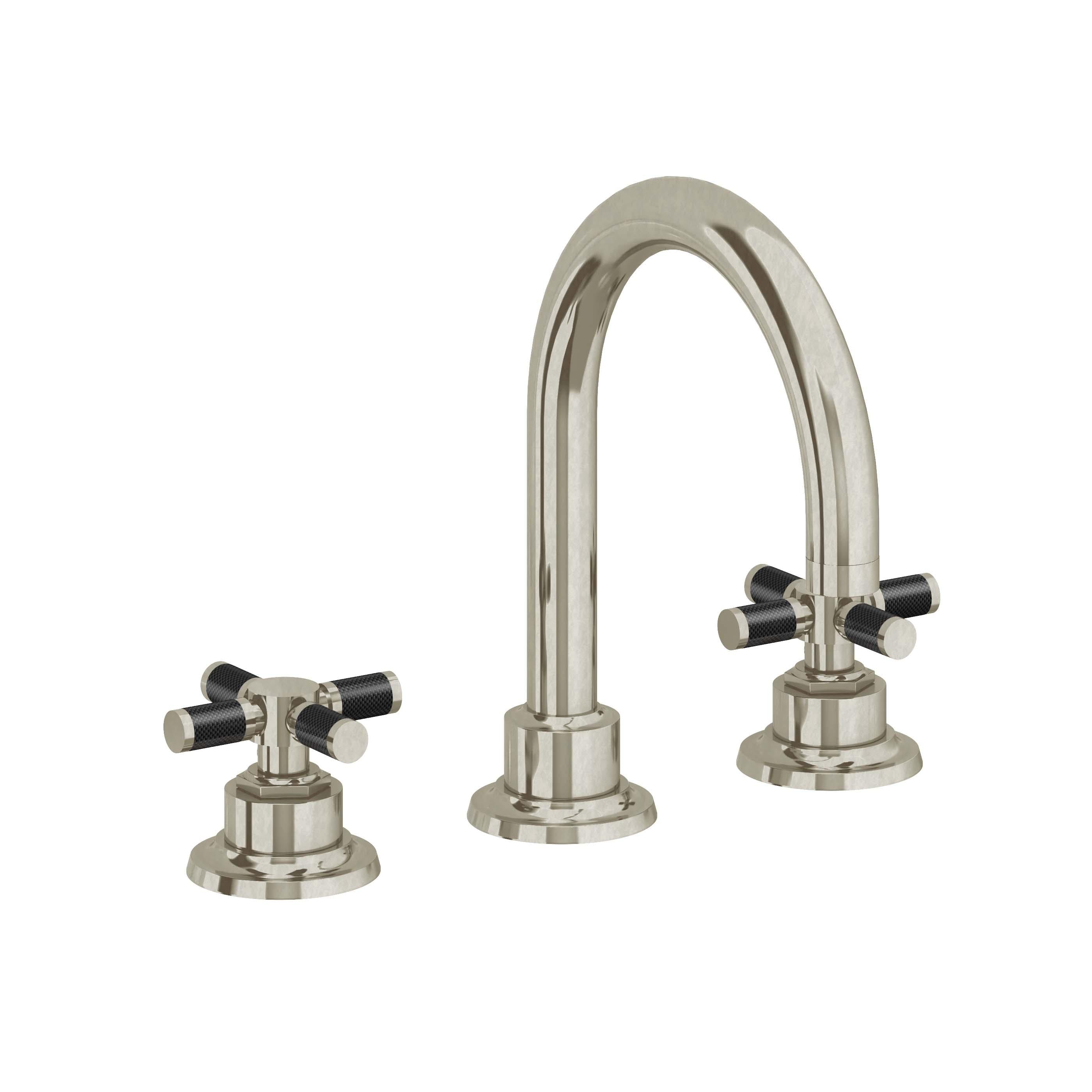 California Faucets Descanso 8" Llave de Lavabo de 3 Orificios para Cubierta, con Dos Manerales - Manija de Fibra de Carbono - Níquel Bruñido