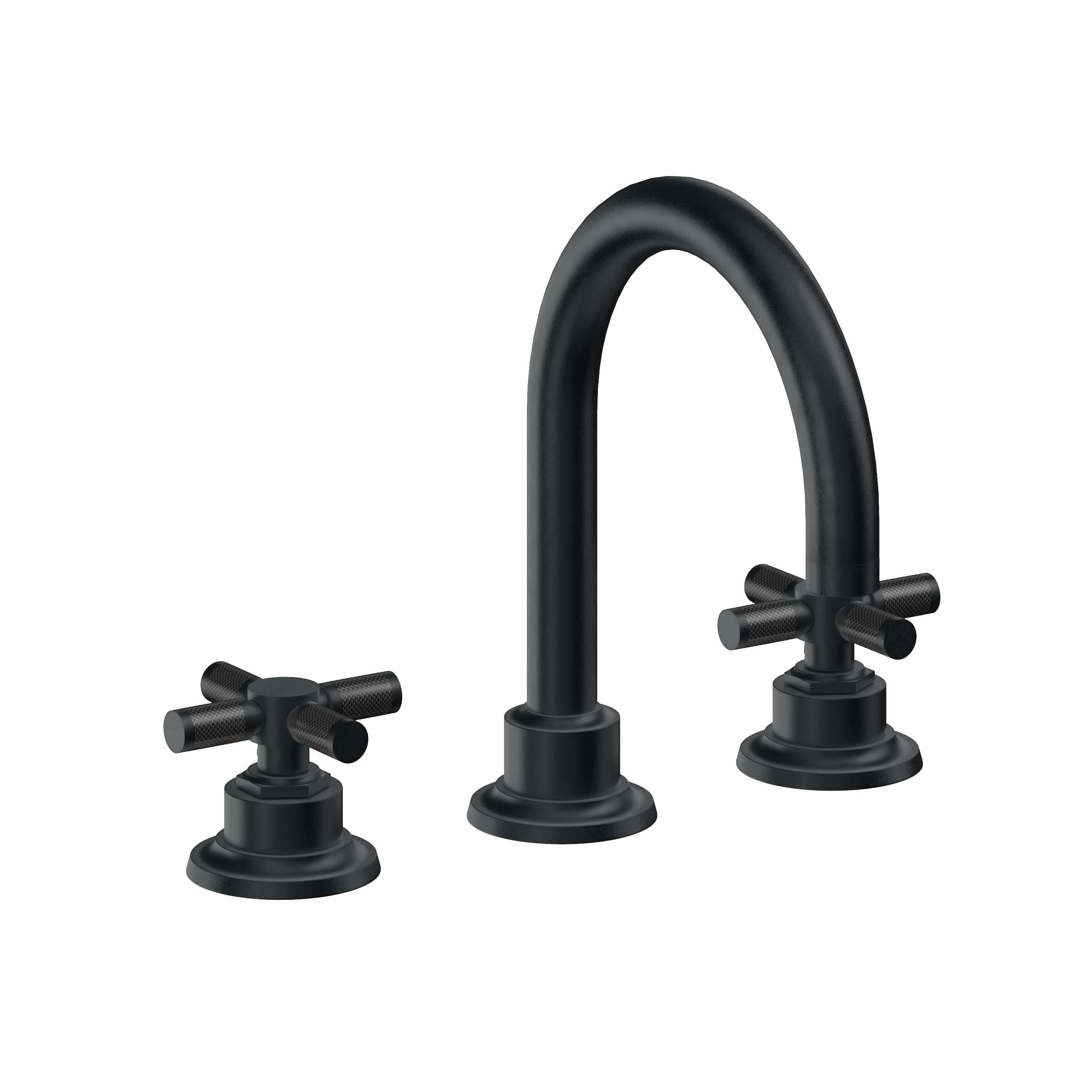 California Faucets Descanso 8" Llave de Lavabo de 3 Orificios para Cubierta, con Dos Manerales - Manija de Fibra de Carbono - Carbón