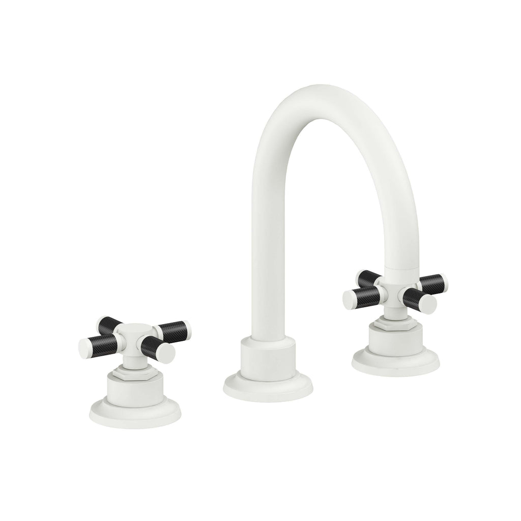 California Faucets Descanso 8" Llave de Lavabo de 3 Orificios para Cubierta, con Dos Manerales - Manija de Fibra de Carbono - Blanco Mate