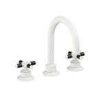 California Faucets Descanso 8" Llave de Lavabo de 3 Orificios para Cubierta, con Dos Manerales - Manija de Fibra de Carbono - Blanco Mate