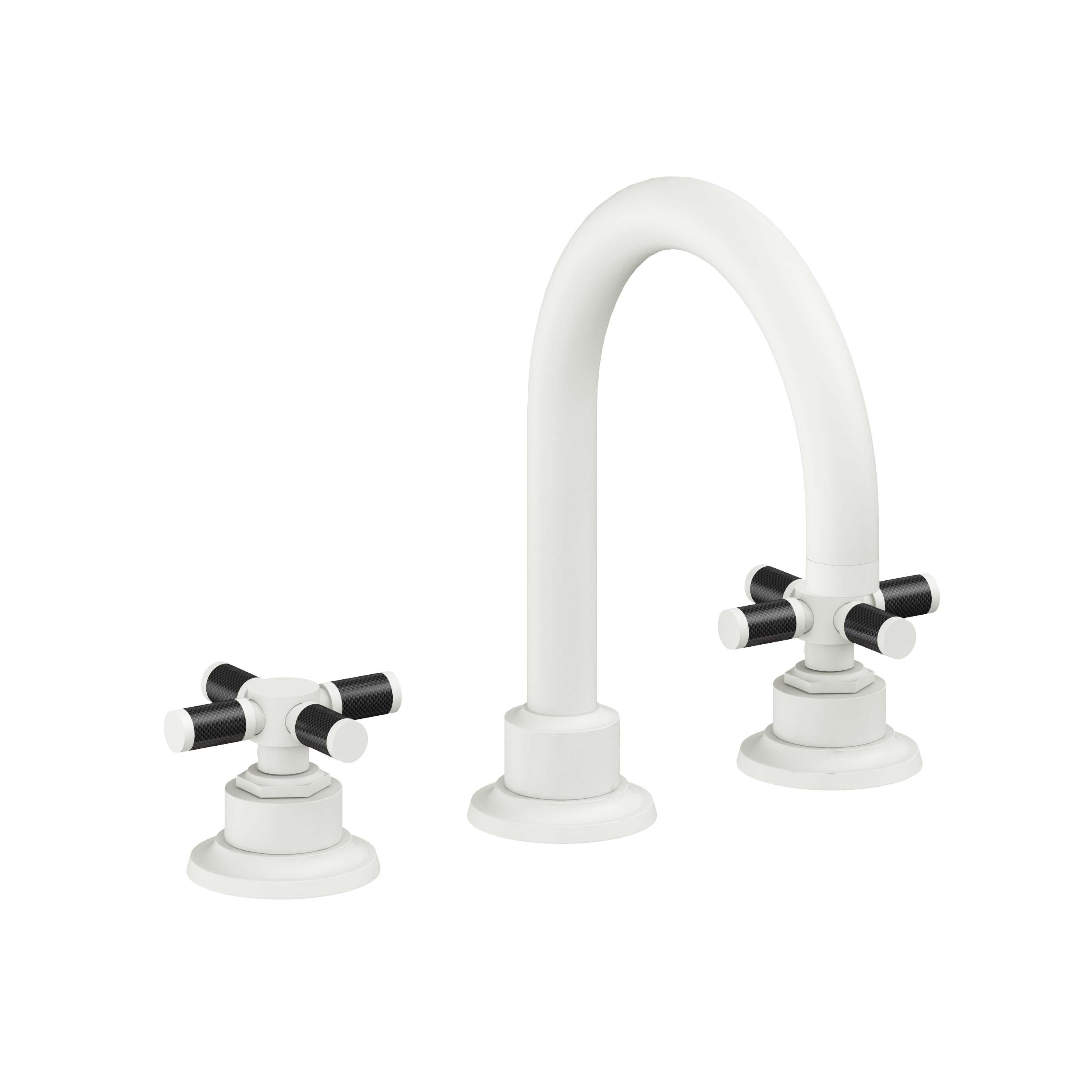 California Faucets Descanso 8" Llave de Lavabo de 3 Orificios para Cubierta, con Dos Manerales - Manija de Fibra de Carbono - Blanco Mate