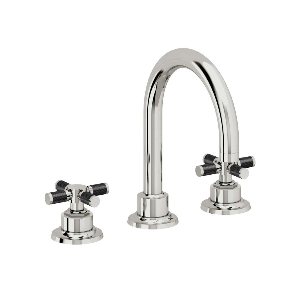 California Faucets Descanso 8" Llave de Lavabo de 3 Orificios para Cubierta, con Dos Manerales - Manija de Fibra de Carbono - Cromo Pulido