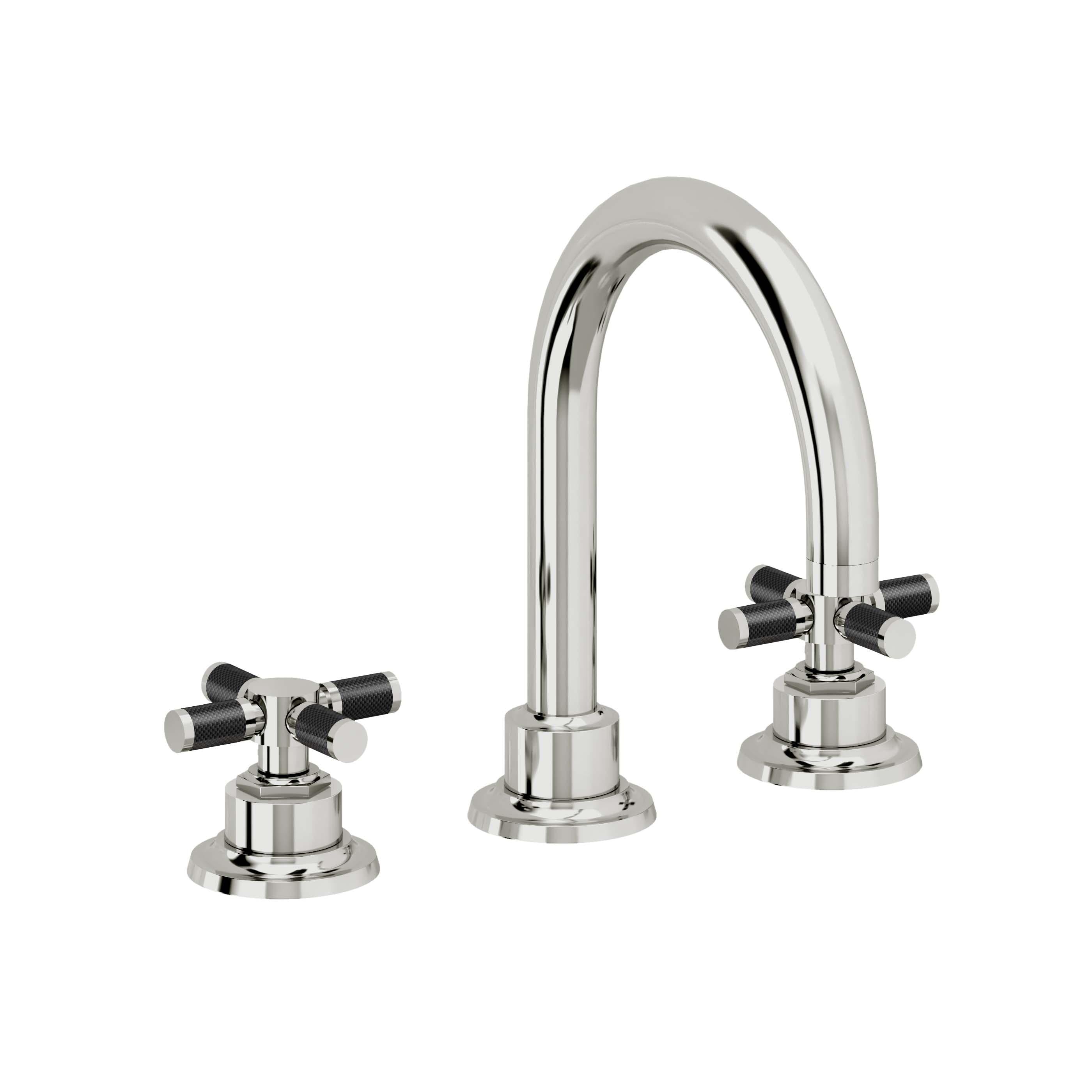 California Faucets Descanso 8" Llave de Lavabo de 3 Orificios para Cubierta, con Dos Manerales - Manija de Fibra de Carbono - Cromo Pulido
