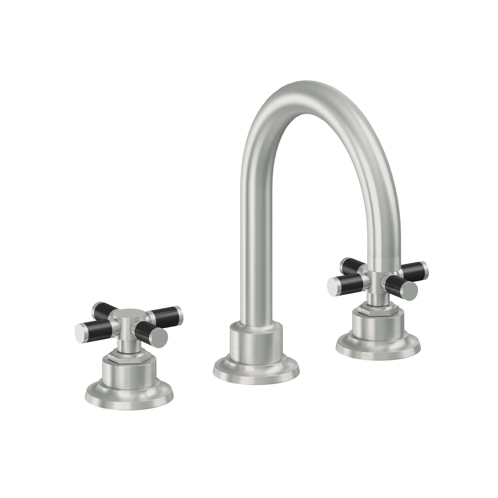 California Faucets Descanso 8" Llave de Lavabo de 3 Orificios para Cubierta, con Dos Manerales - Manija de Fibra de Carbono - Cromo Satinado