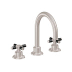 California Faucets Descanso 8" Llave de Lavabo de 3 Orificios para Cubierta, con Dos Manerales - Manija de Fibra de Carbono - Níquel Satinado