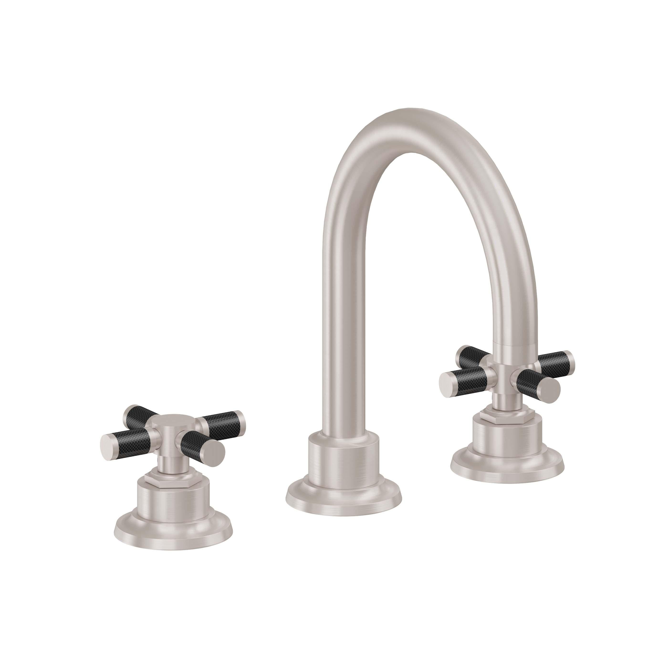 California Faucets Descanso 8" Llave de Lavabo de 3 Orificios para Cubierta, con Dos Manerales - Manija de Fibra de Carbono - Níquel Satinado