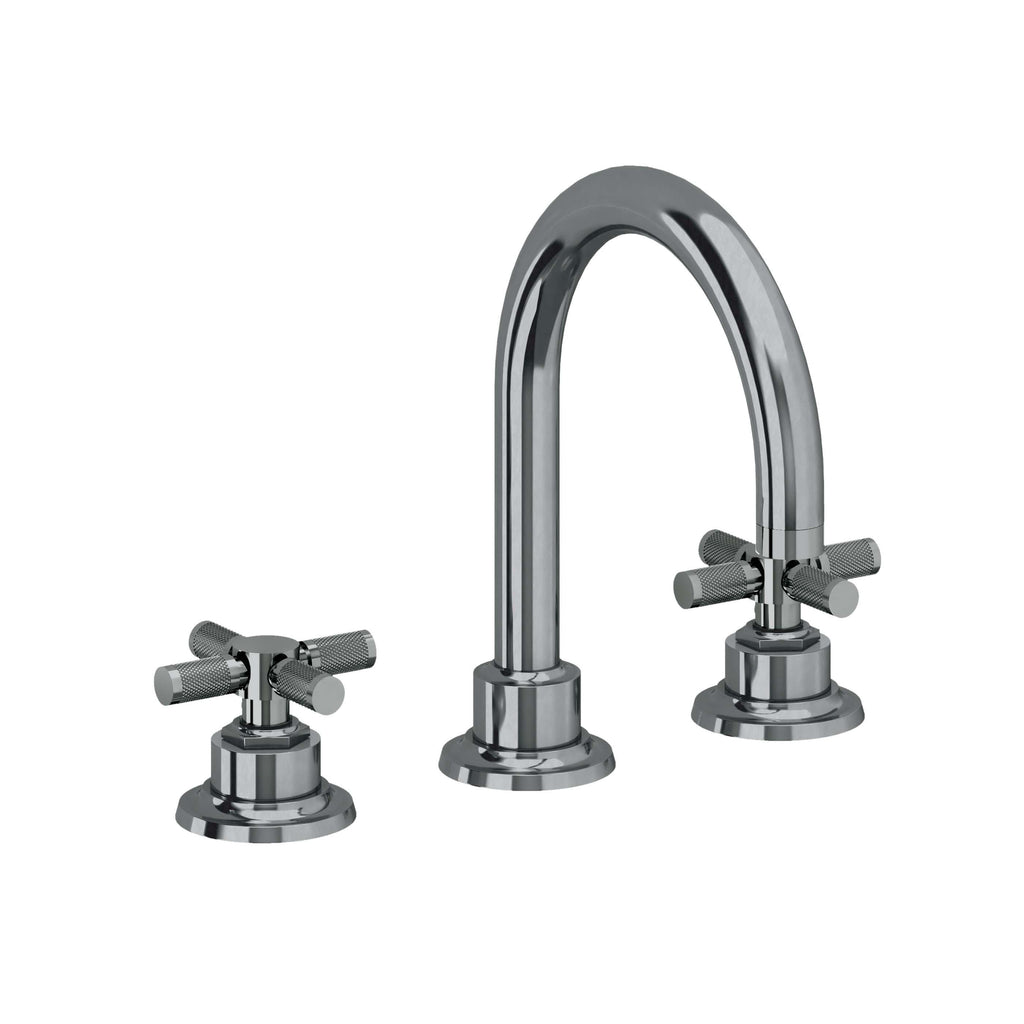California Faucets Descanso 8" Llave de Lavabo de 3 Orificios para Cubierta, con Dos Manerales - Manija Moleteada - Níquel Negro