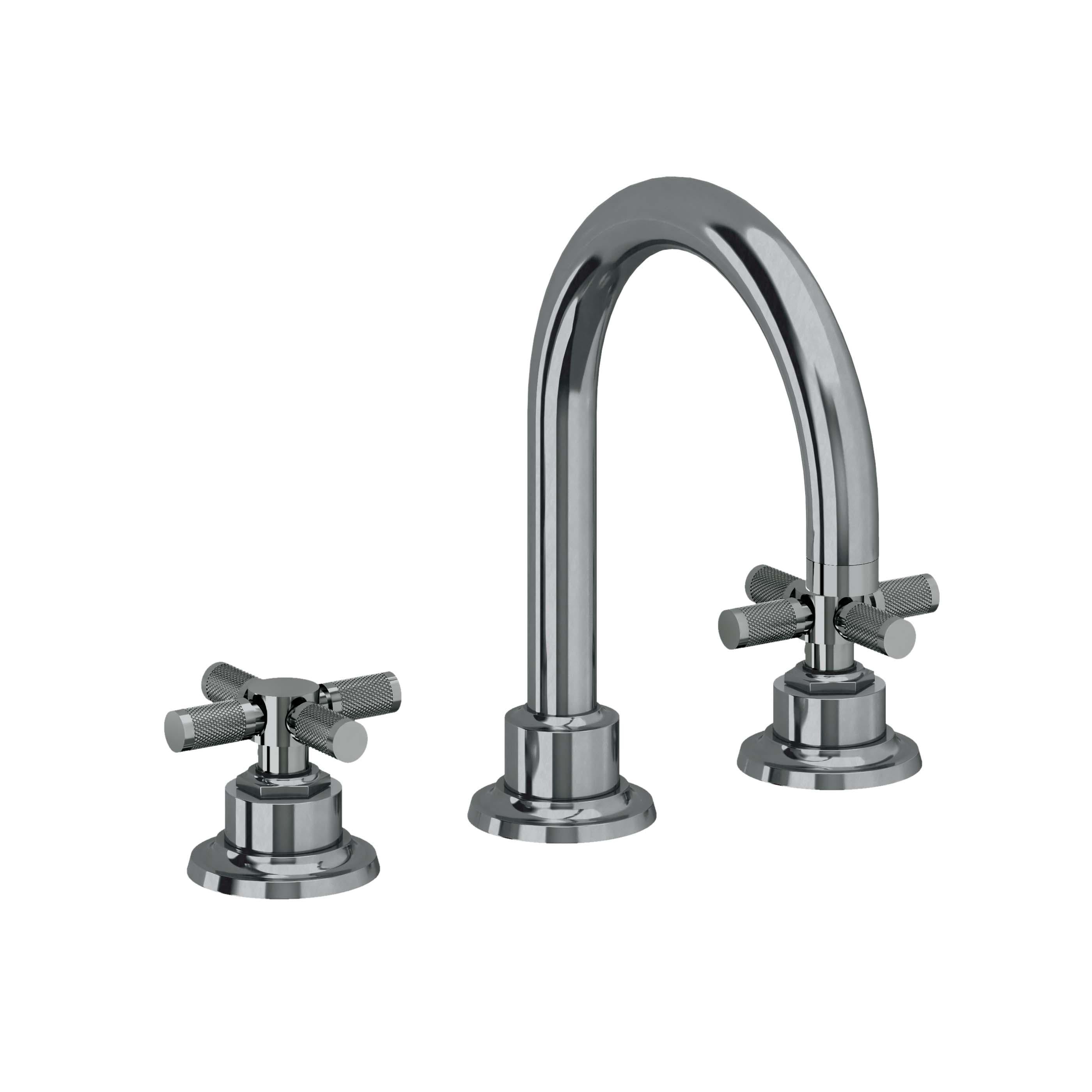 California Faucets Descanso 8" Llave de Lavabo de 3 Orificios para Cubierta, con Dos Manerales - Manija Moleteada - Níquel Negro