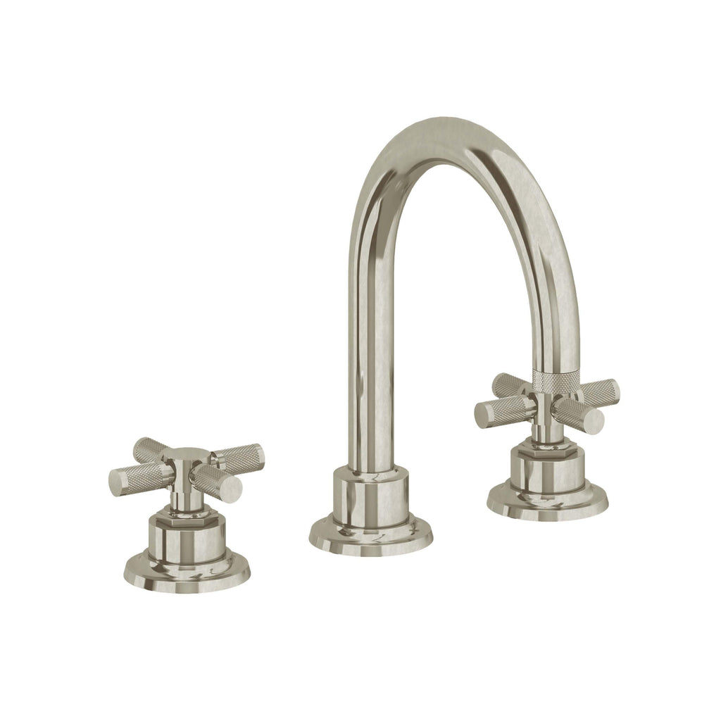California Faucets Descanso 8" Llave de Lavabo de 3 Orificios para Cubierta, con Dos Manerales - Manija Moleteada - Níquel Bruñido