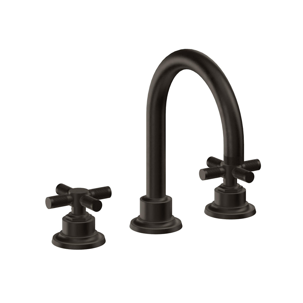 California Faucets Descanso 8" Llave de Lavabo de 3 Orificios para Cubierta, con Dos Manerales - Manija Moleteada - Bronce Bella Terra