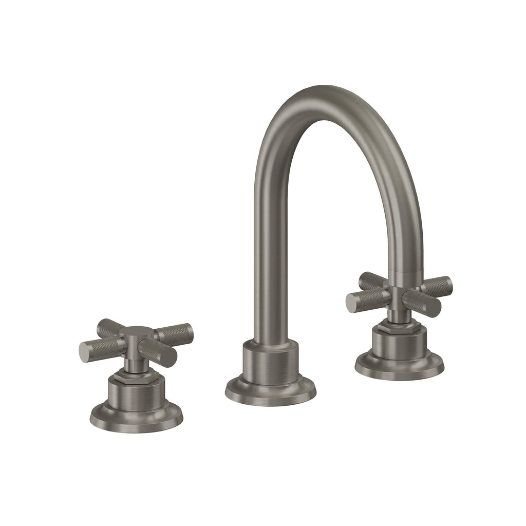 California Faucets Descanso 8" Llave de Lavabo de 3 Orificios para Cubierta, con Dos Manerales - Manija Moleteada - Grafito