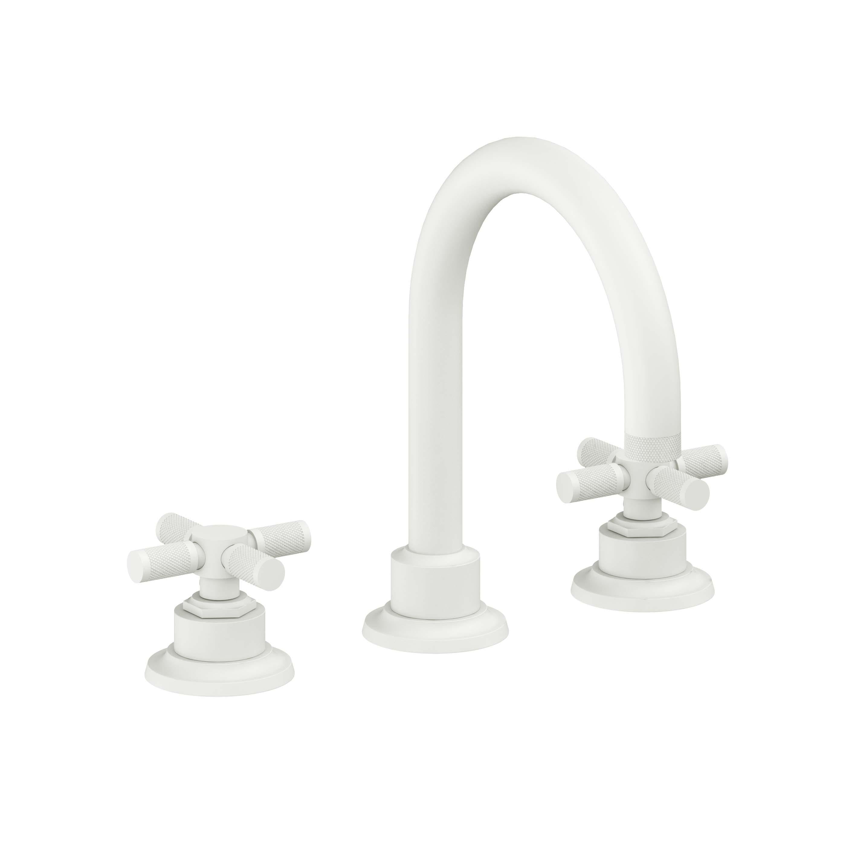 California Faucets Descanso 8" Llave de Lavabo de 3 Orificios para Cubierta, con Dos Manerales - Manija Moleteada - Blanco Mate