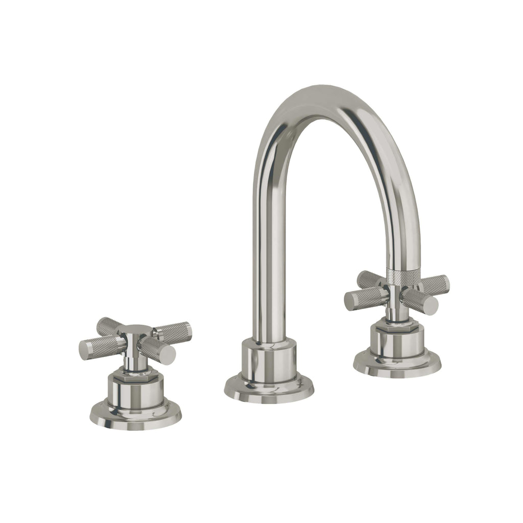California Faucets Descanso 8" Llave de Lavabo de 3 Orificios para Cubierta, con Dos Manerales - Manija Moleteada - Níquel Pulido