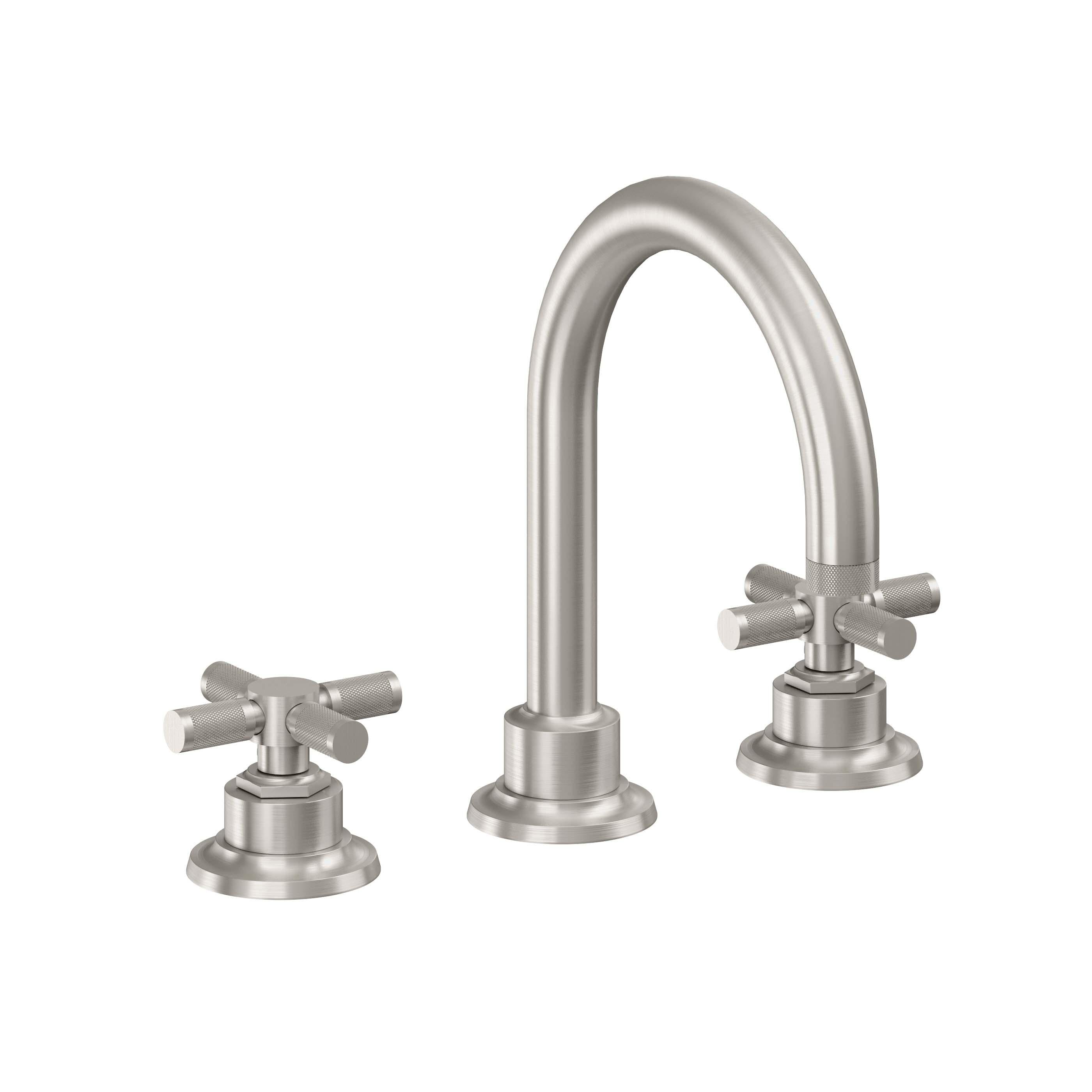 California Faucets Descanso 8" Llave de Lavabo de 3 Orificios para Cubierta, con Dos Manerales - Manija Moleteada - Acero Inoxidable Ultra