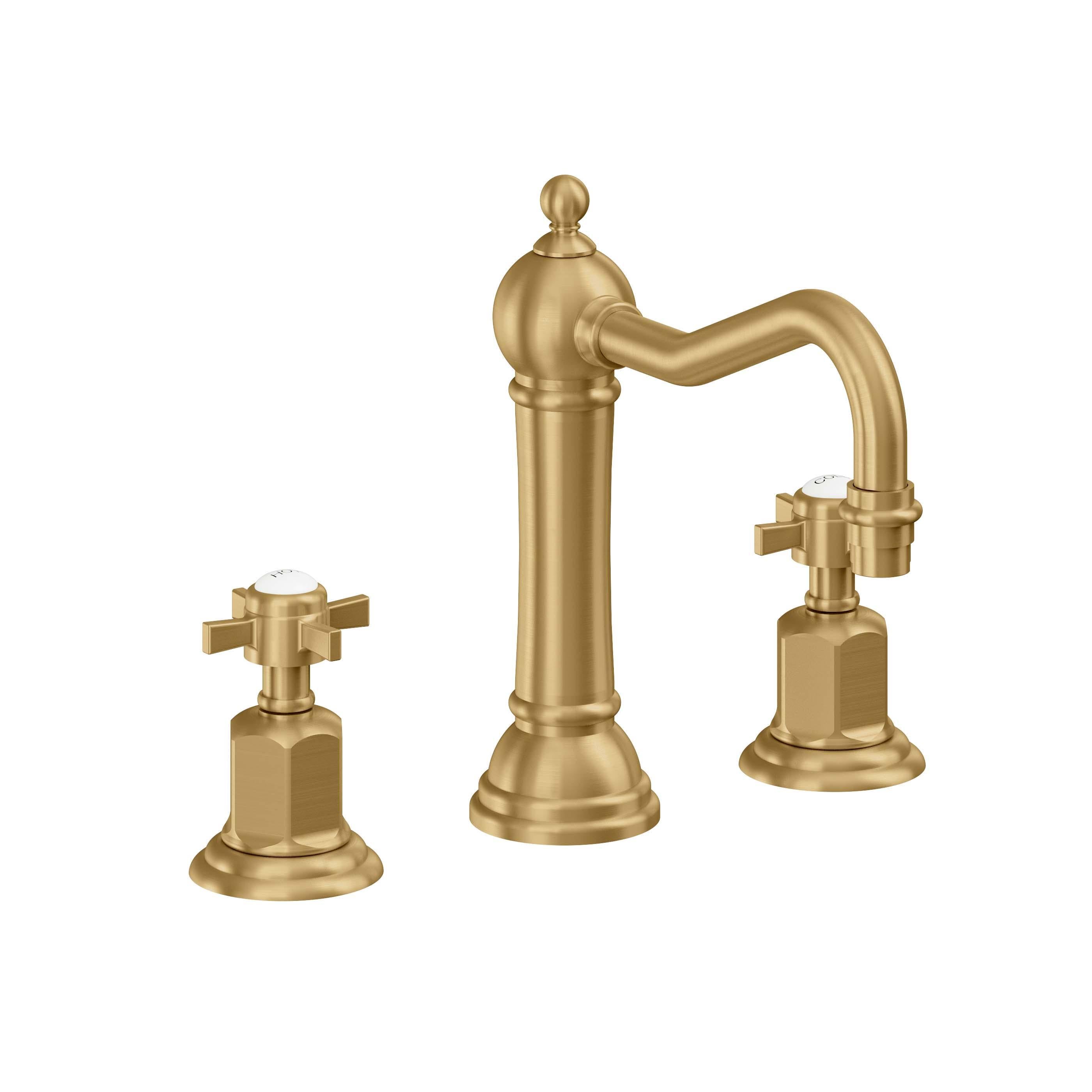 California Faucets Montecito 8" Llave de Lavabo de 3 Orificios para Cubierta, con Dos Manerales - Oro Satinado de por Vida