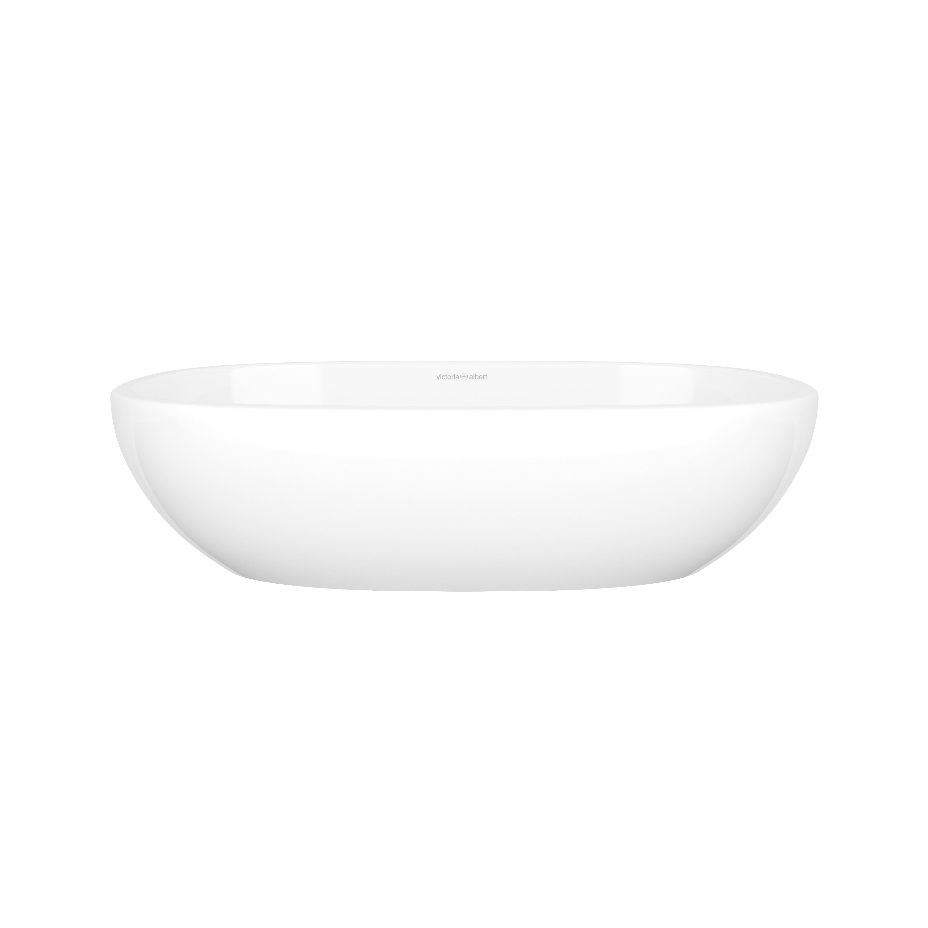 Lavabo Barcelona de Victoria + Albert en piedra volcánica blanca, vista en ángulo sobre fondo blanco (56 × 33 cm)