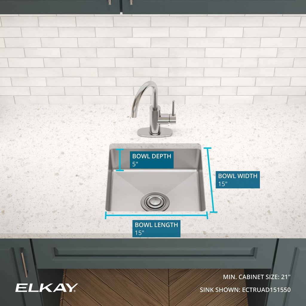 Elkay Tarja Crosstown® Calibre 18 Acero Inoxidable 16-1/2" x 16-1/2" x 5" de Un Tazón Bajo Cubierta — ambiente de cocina
