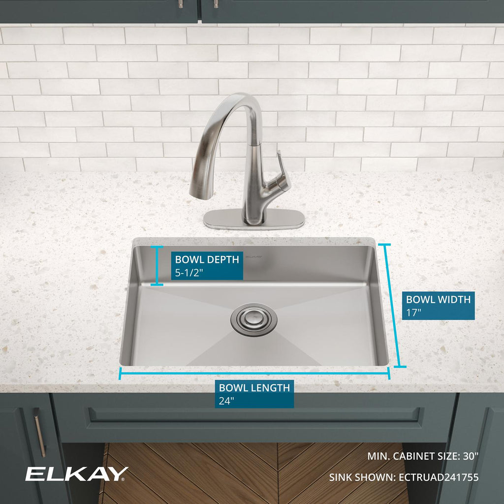 Elkay Tarja Crosstown® Calibre 18 Acero Inoxidable 25-1/2" x 18-1/2" x 5-1/2" de Un Tazón Bajo Cubierta — ambiente de cocina